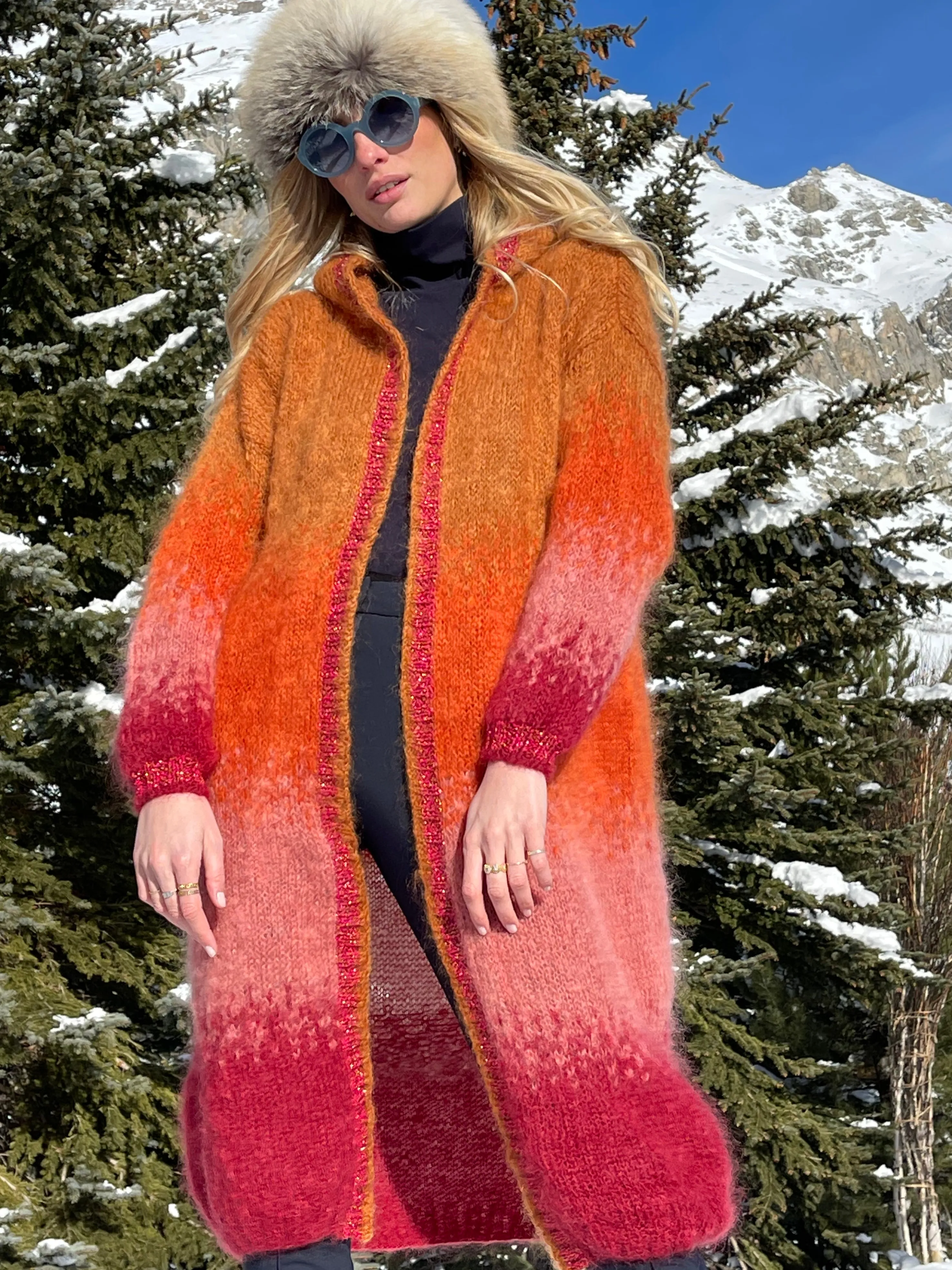 Rose Carmine Coats-BORDEAUX TIE&DYE 4 COLORS HOODIE COAT