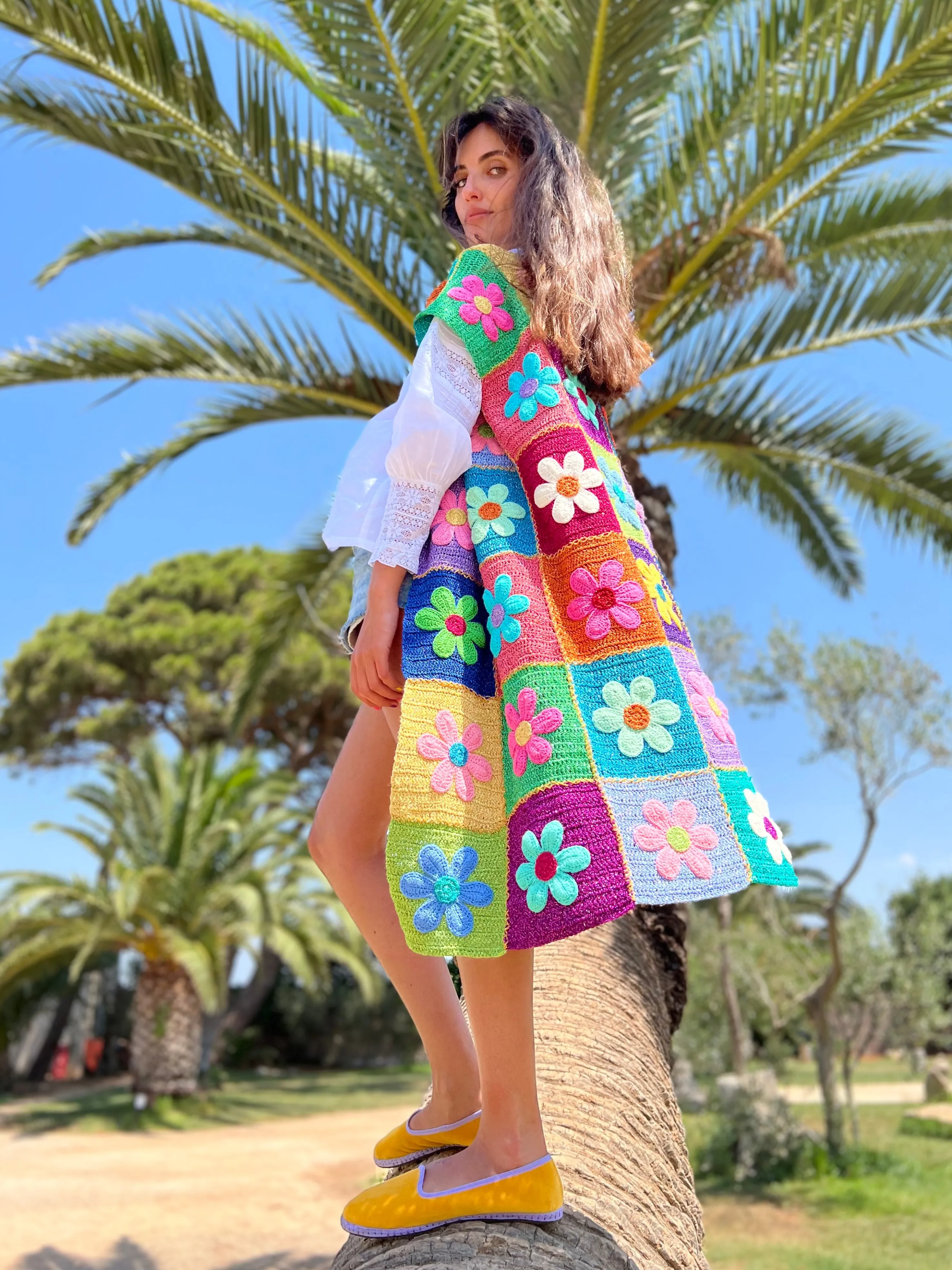 Rose Carmine Coats-FLOWERS PATCHWORK COAT NO SLEEVES