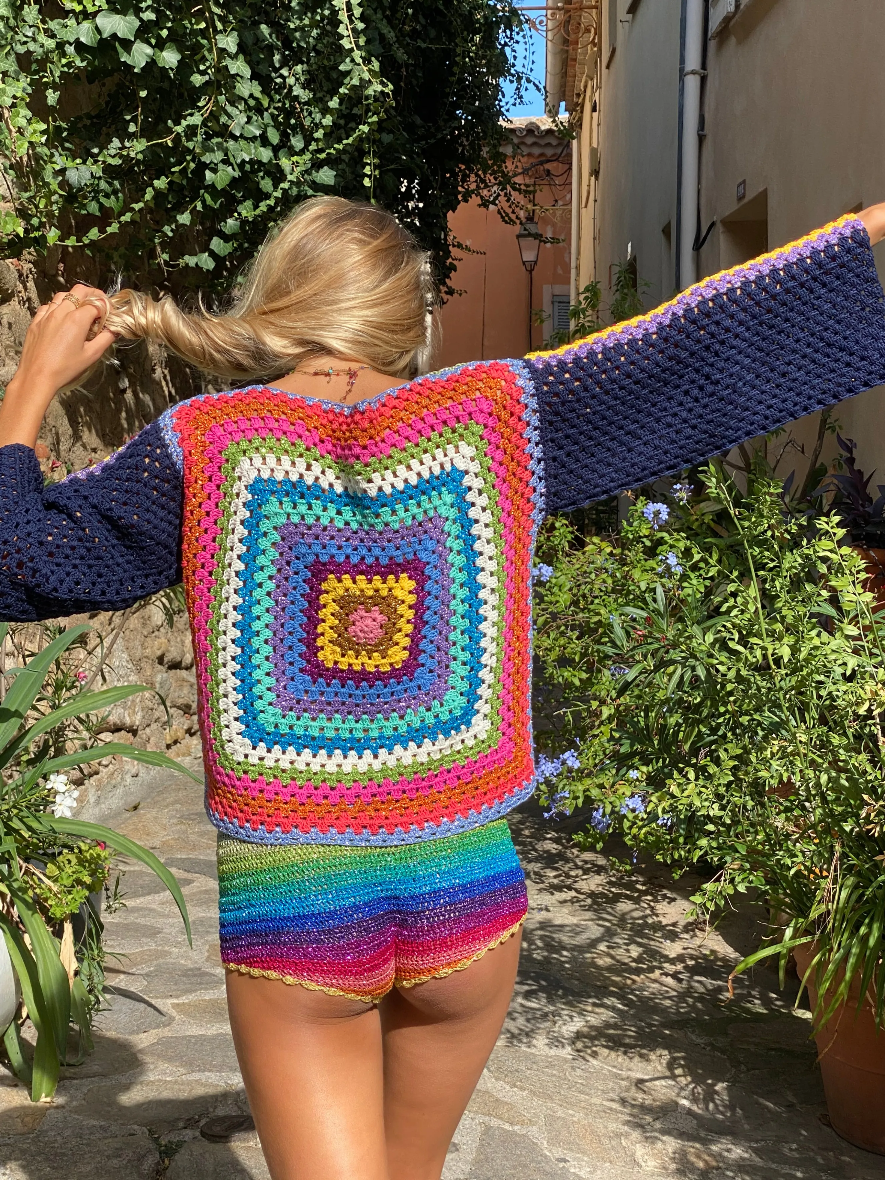 Rose Carmine Iconics|Sweaters-NAVY PATCHWORK SWEATER