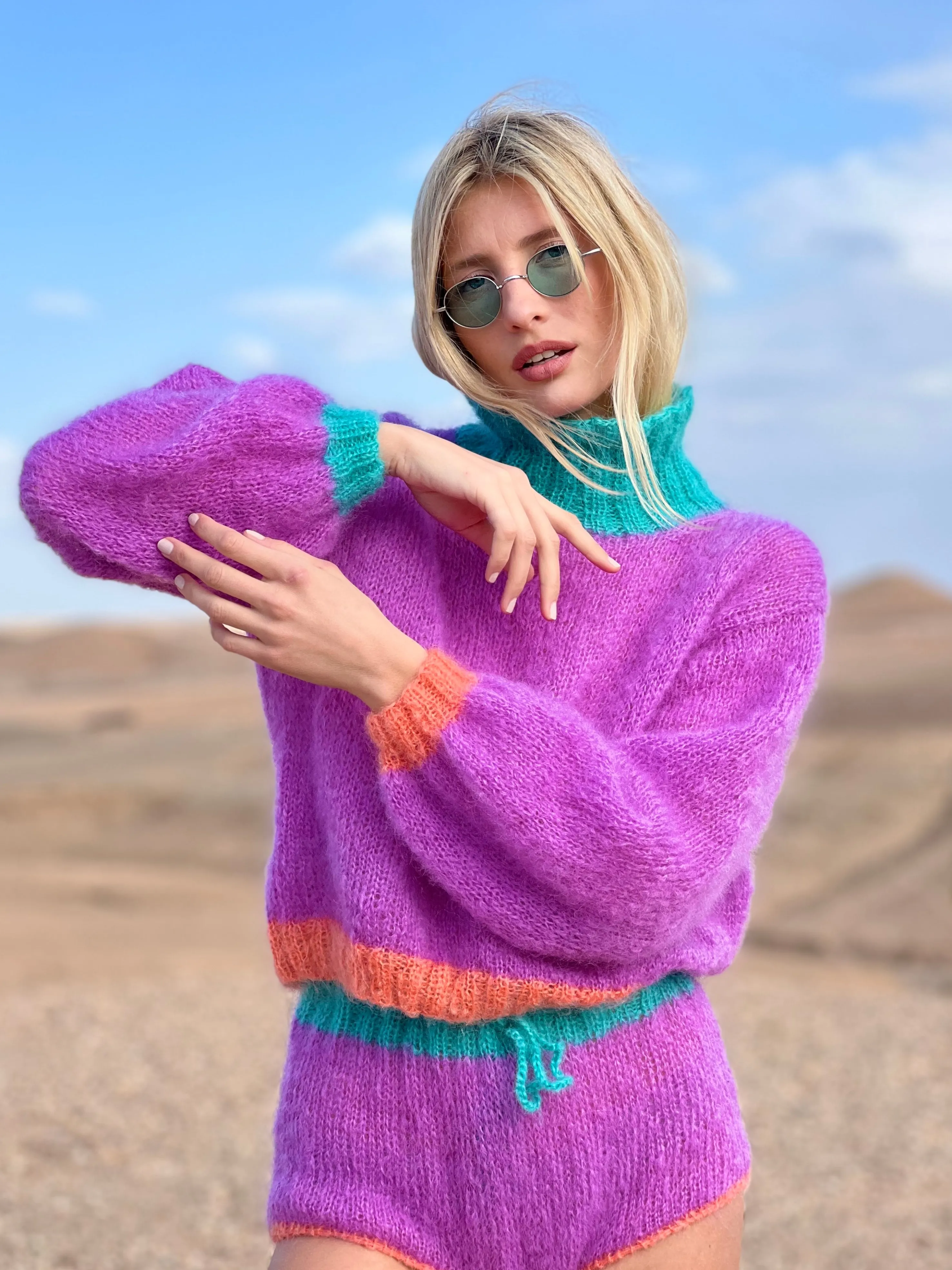 Rose Carmine Sweaters-SWEATER HIGHNECK COLORBLOCK LILAS