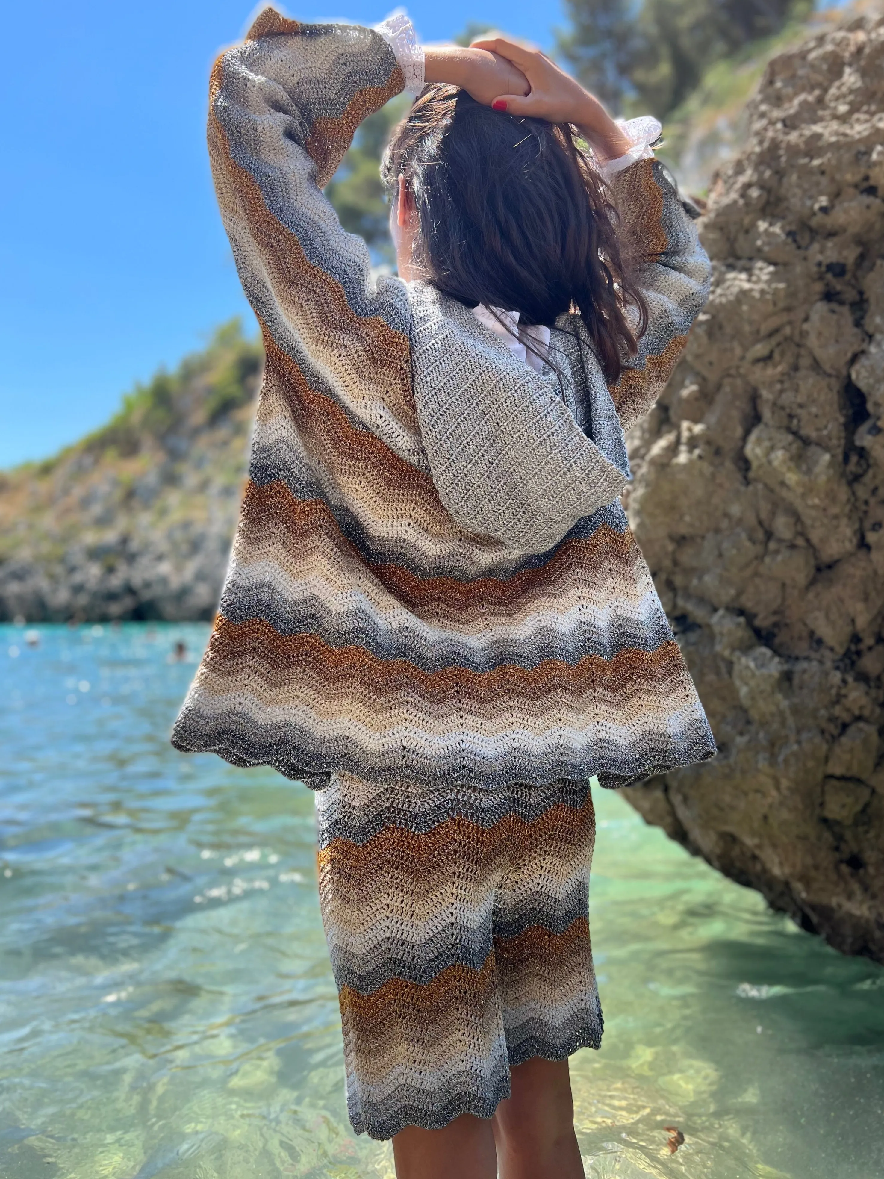 Rose Carmine Bottoms-GOLD & SILVER WAVE LUREX BERMUDA