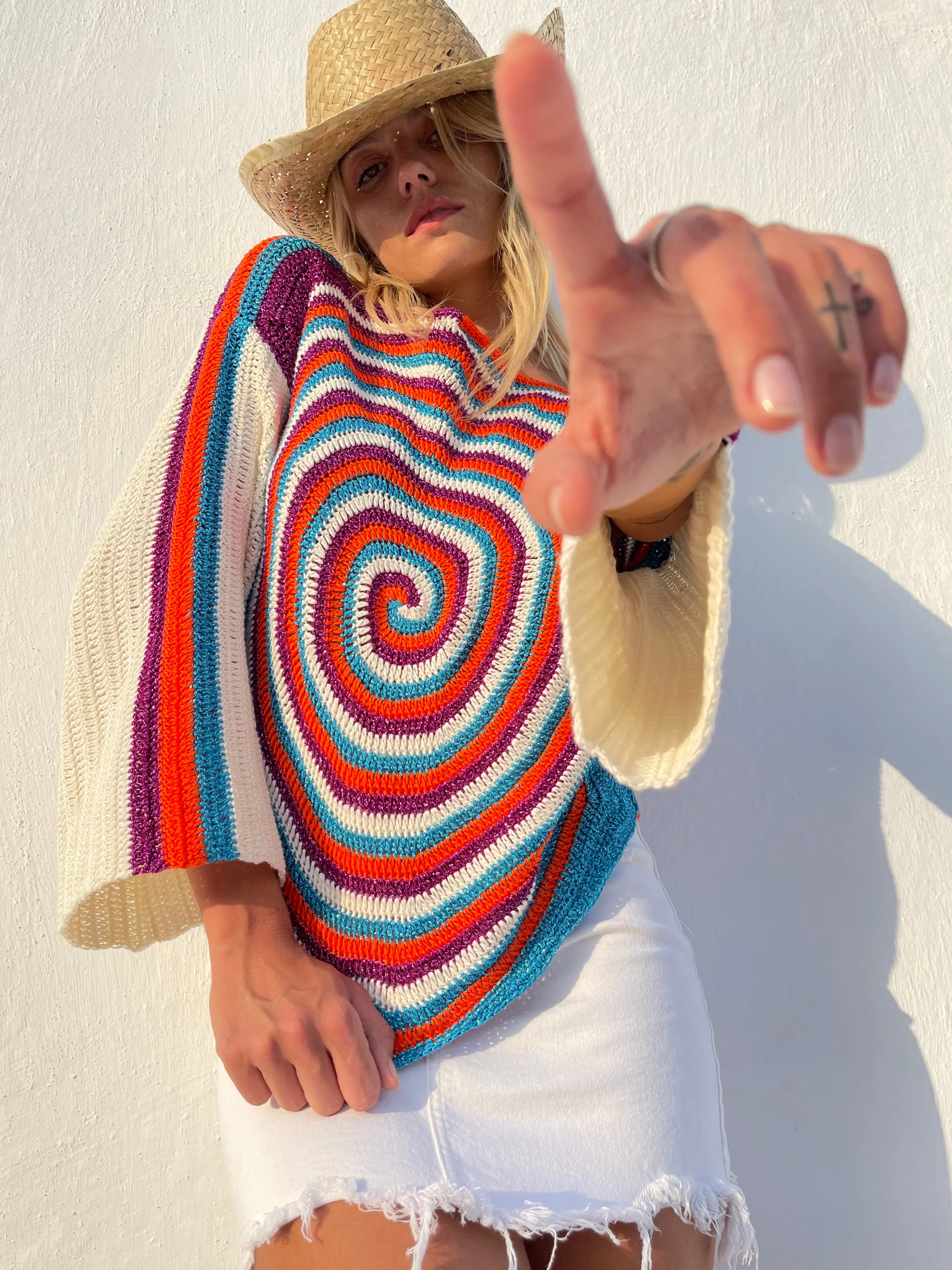 Rose Carmine Iconics|Sweaters-ORANGE SPIRALES SWEATER