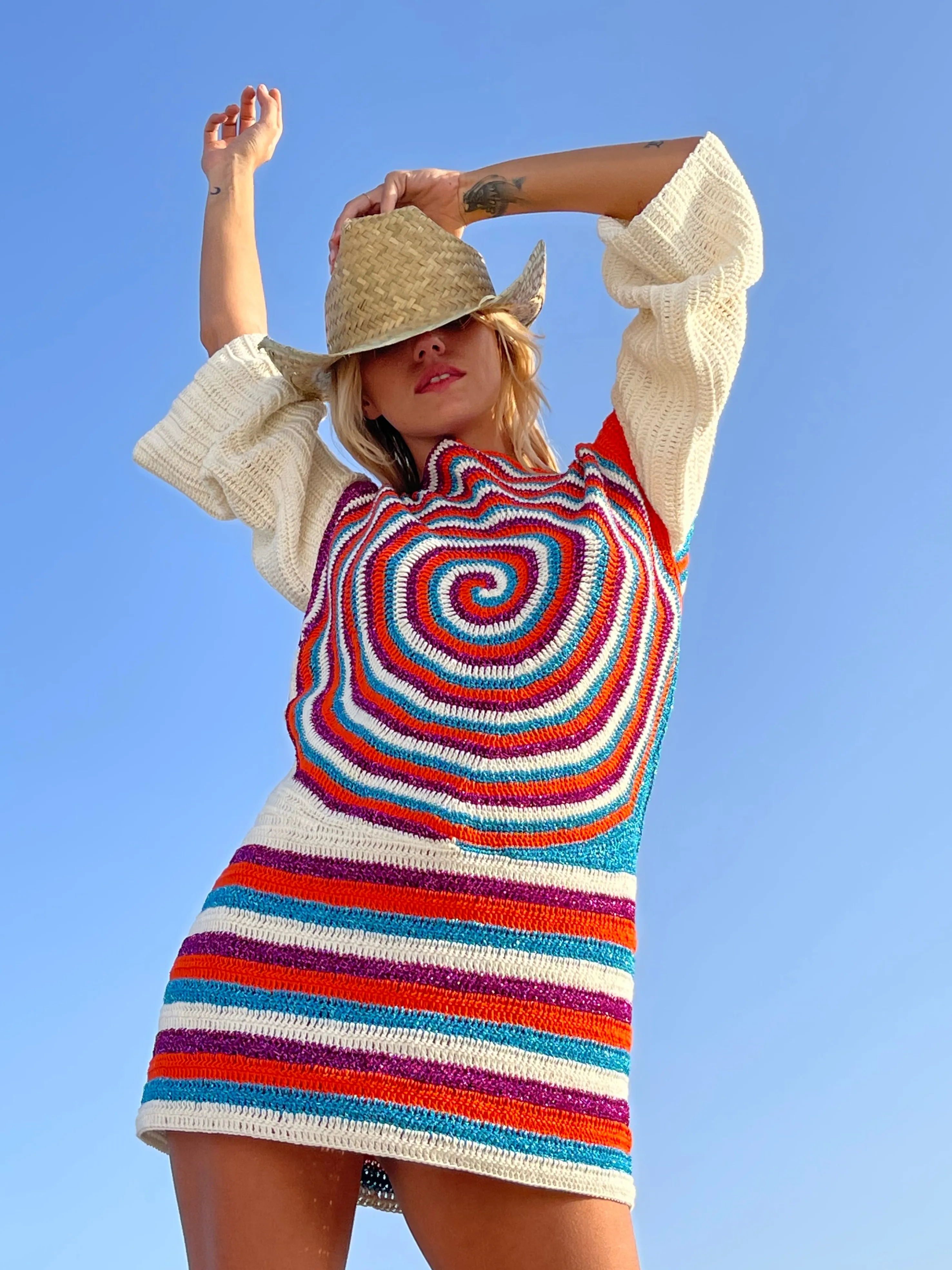 Rose Carmine Iconics|Dresses-ORANGE SPIRALES DRESS SLEEVES 3/4