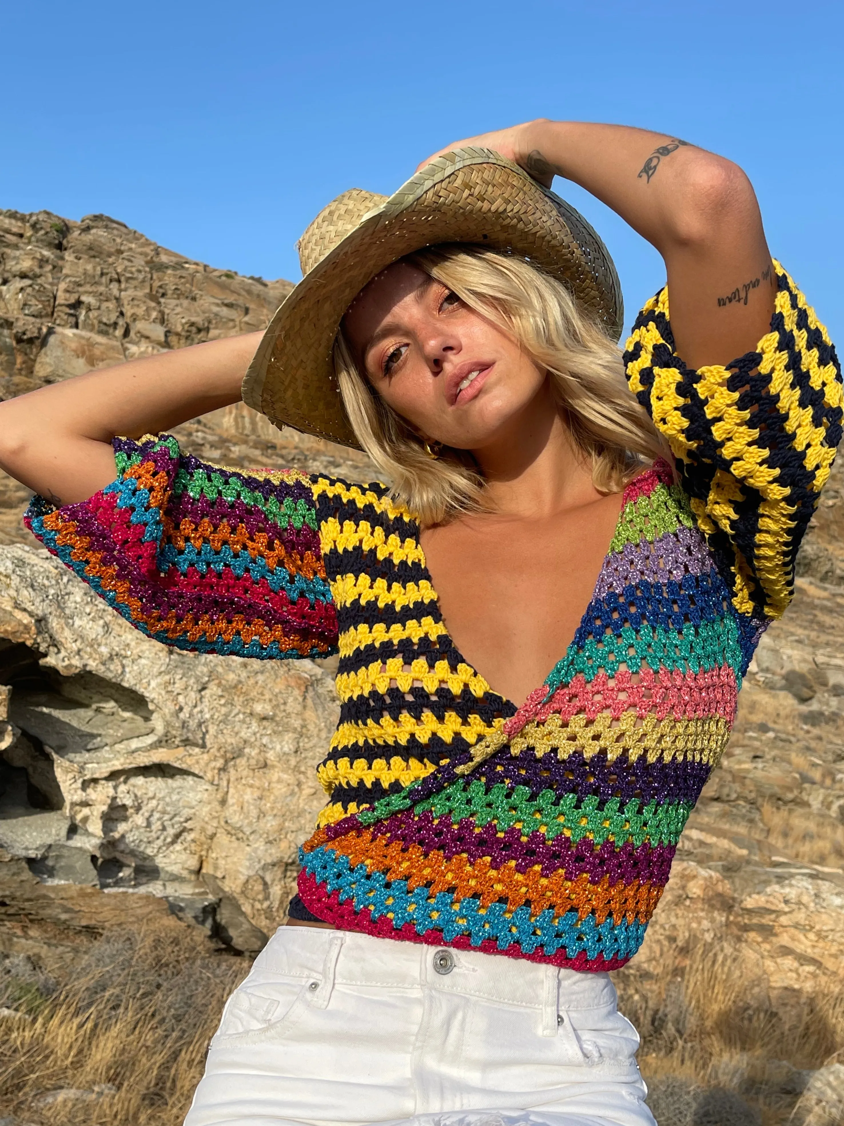 Rose Carmine Boleros-NAVY / YELLOW JOKER CACHE COEUR