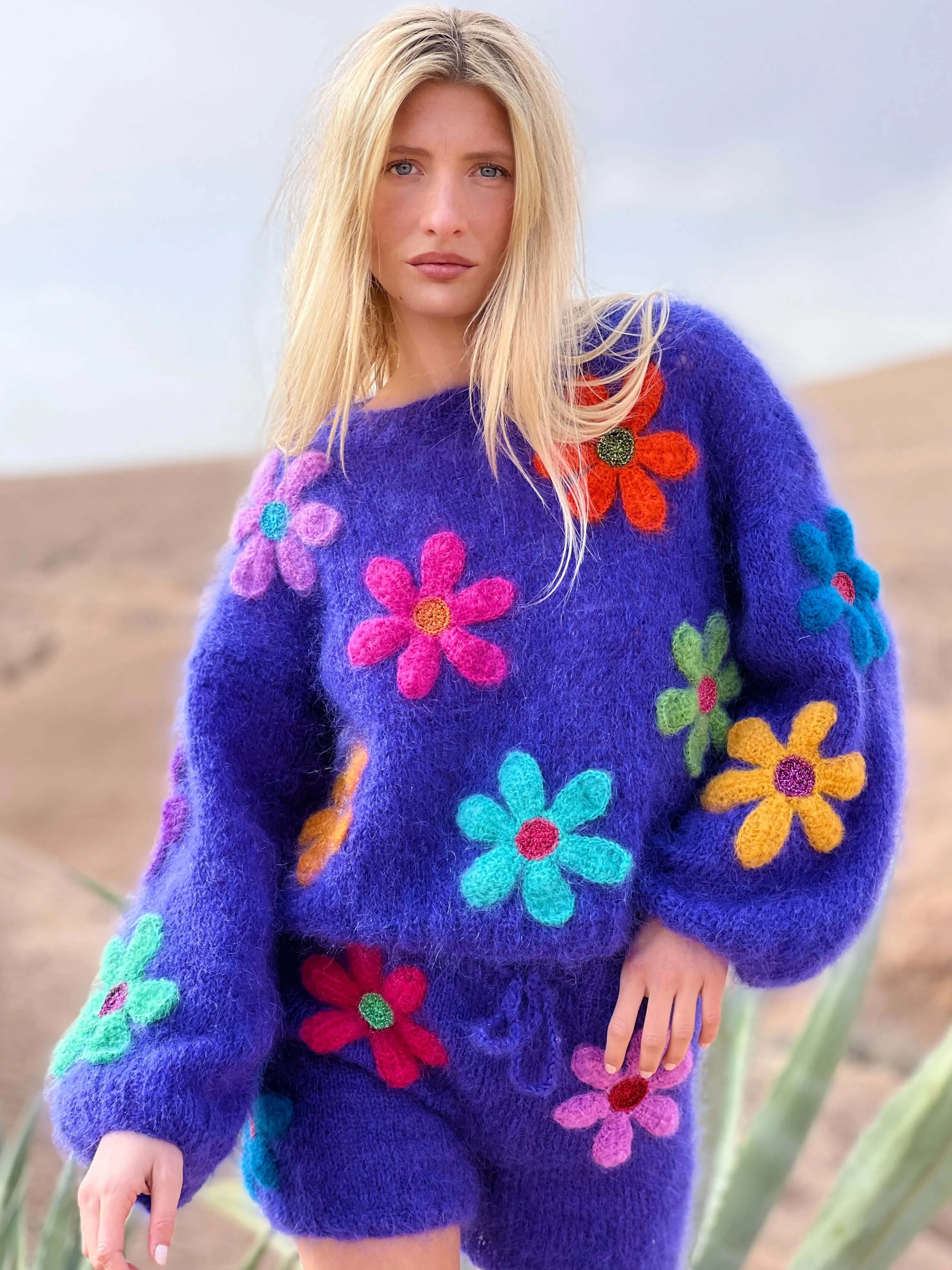 Rose Carmine Sweaters-SWEATER FREE FLOWERS BLUE