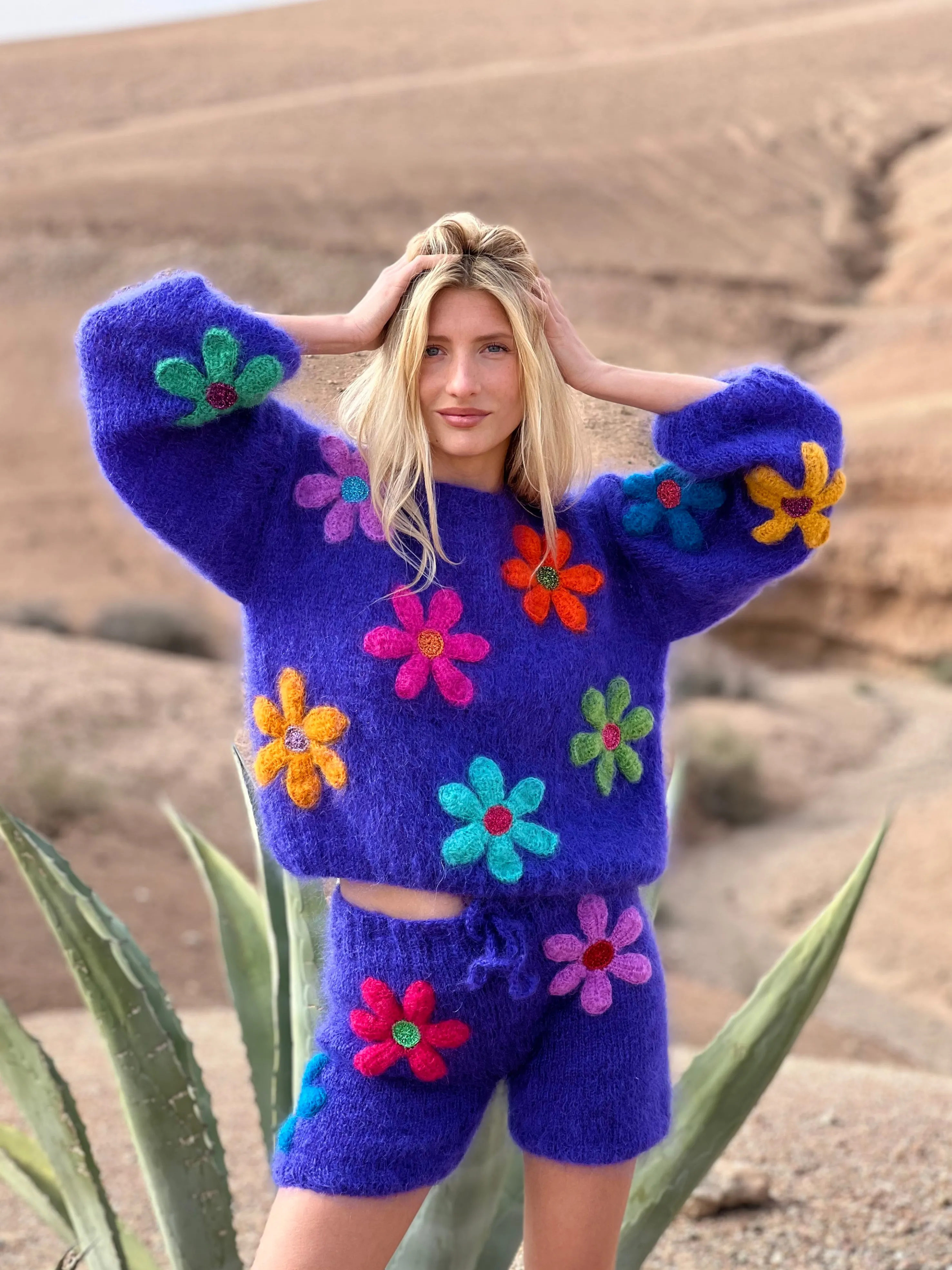 Rose Carmine Sweaters-SWEATER FREE FLOWERS BLUE