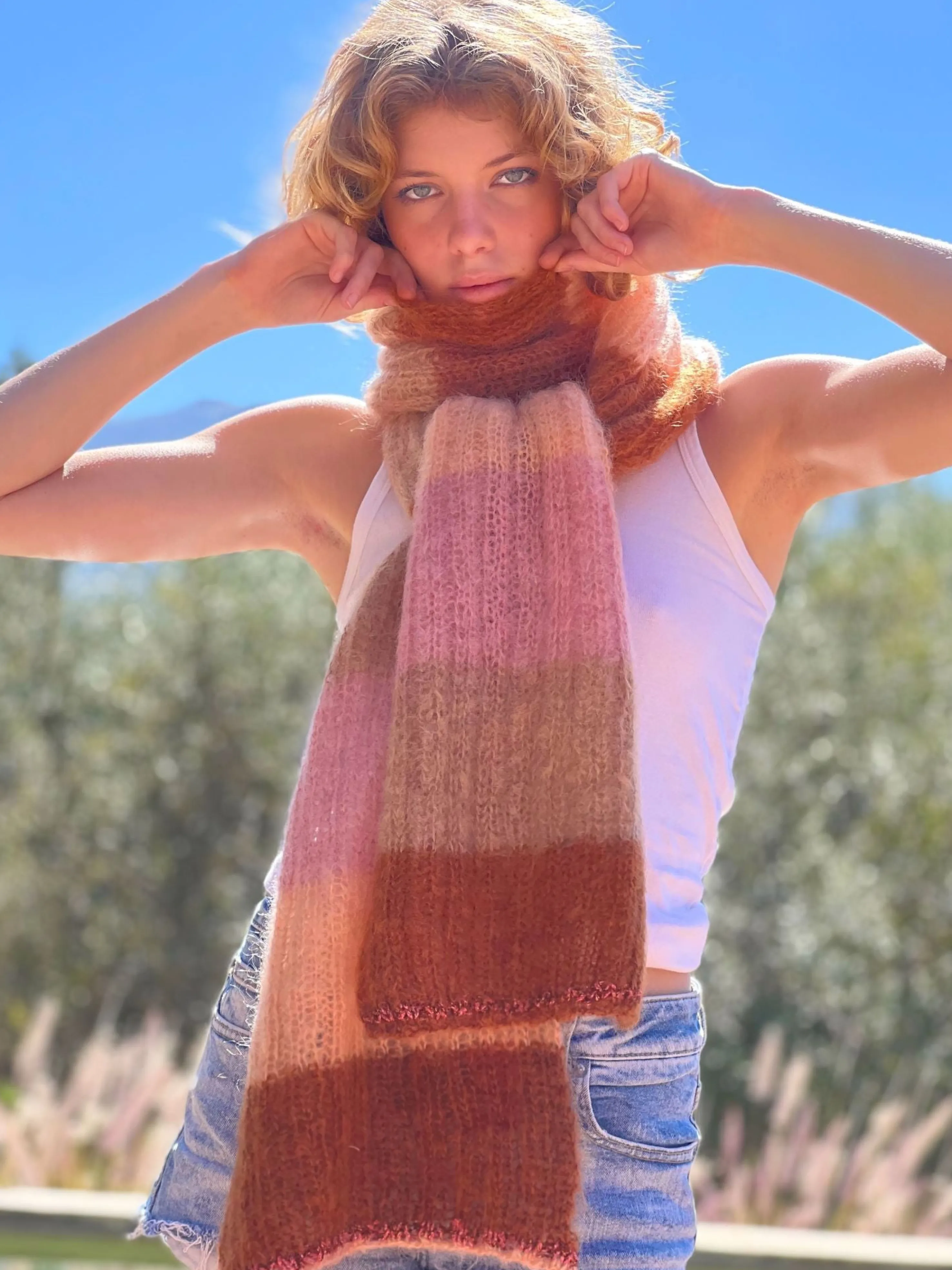 Rose Carmine Accessories-SCARF STRIPES DUNE