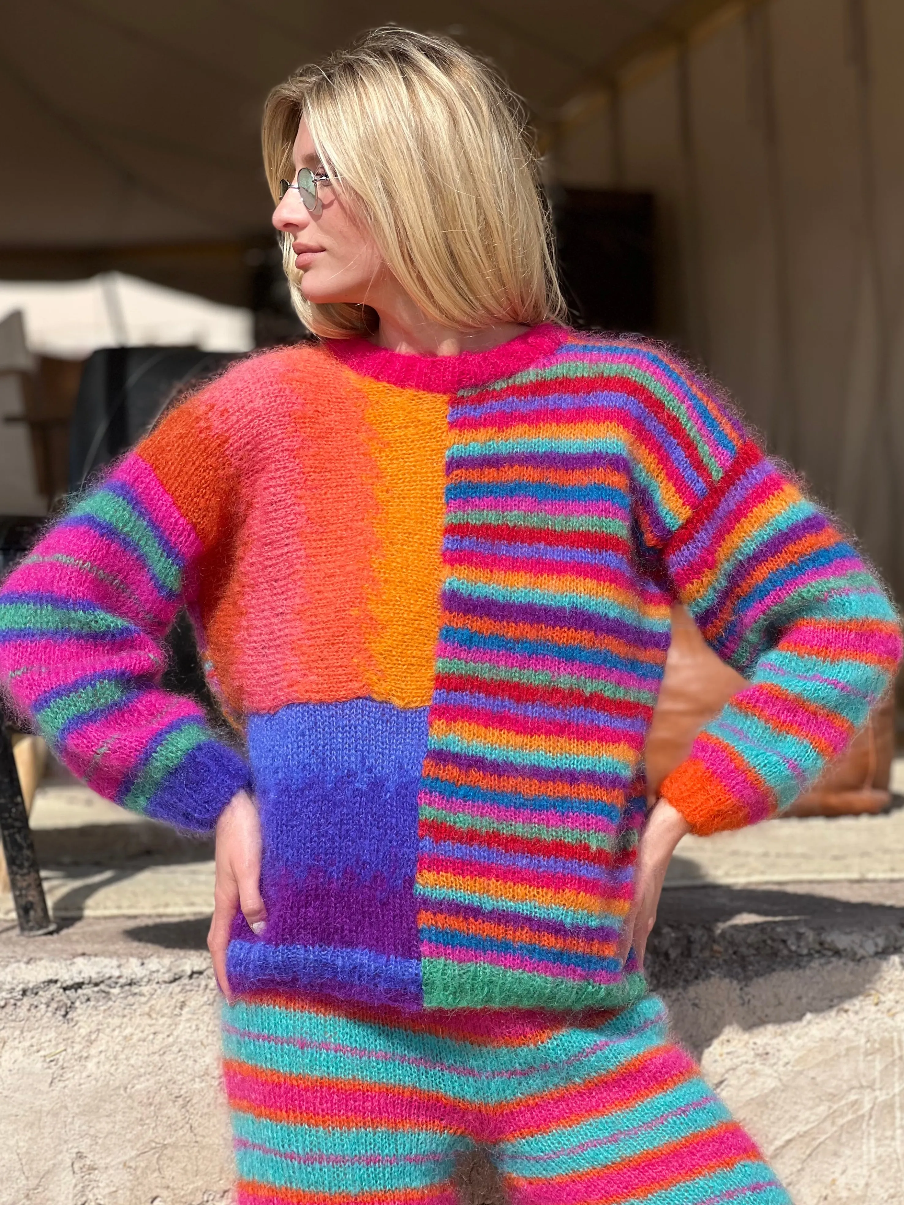 Rose Carmine Iconics|Sweaters-SWEATER PATCHWORK STRONGS