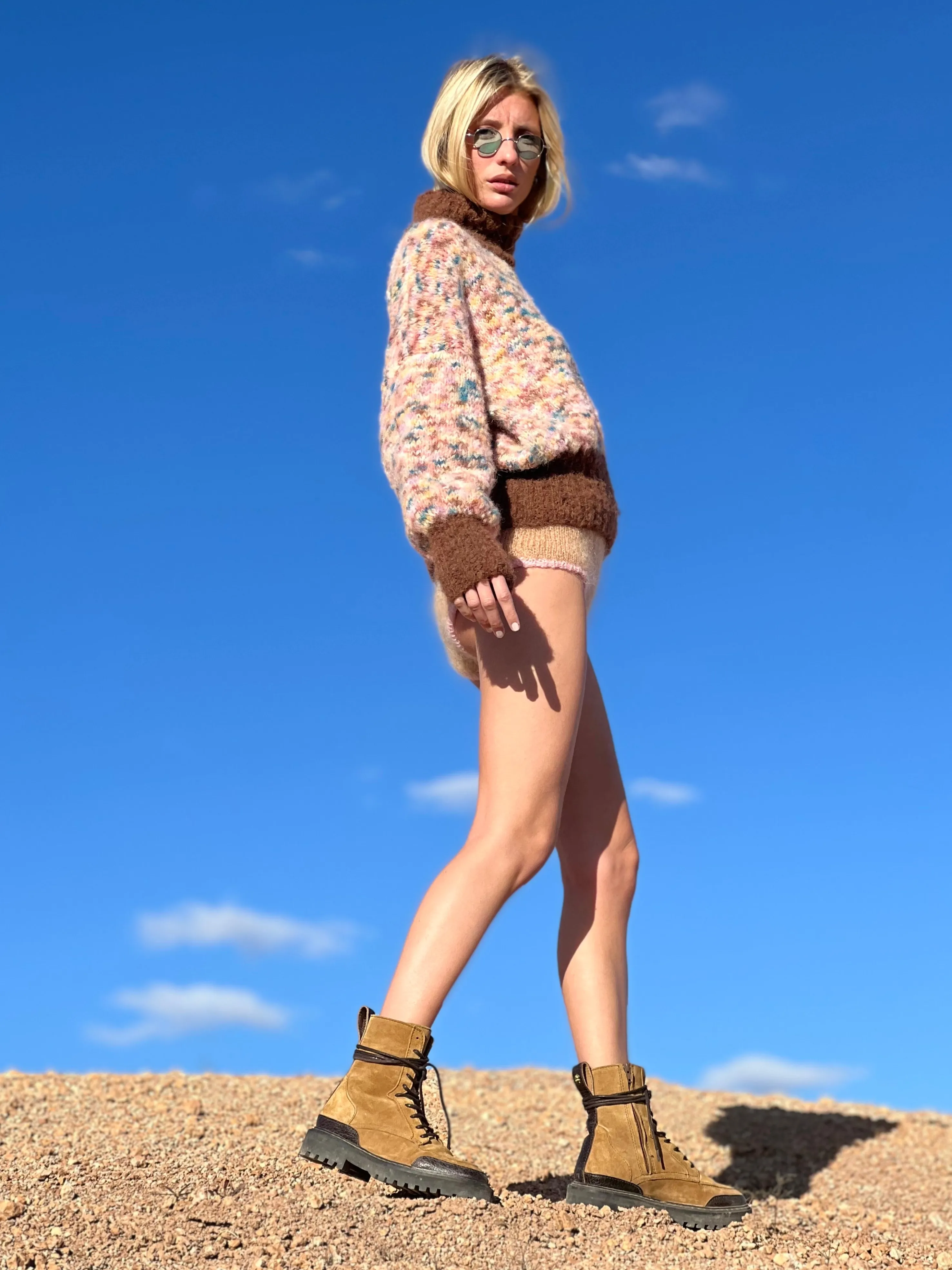 Rose Carmine Iconics|Sweaters-SWEATER H-NECK OVERSIZE DOUDOU BICOLORE CHOCO