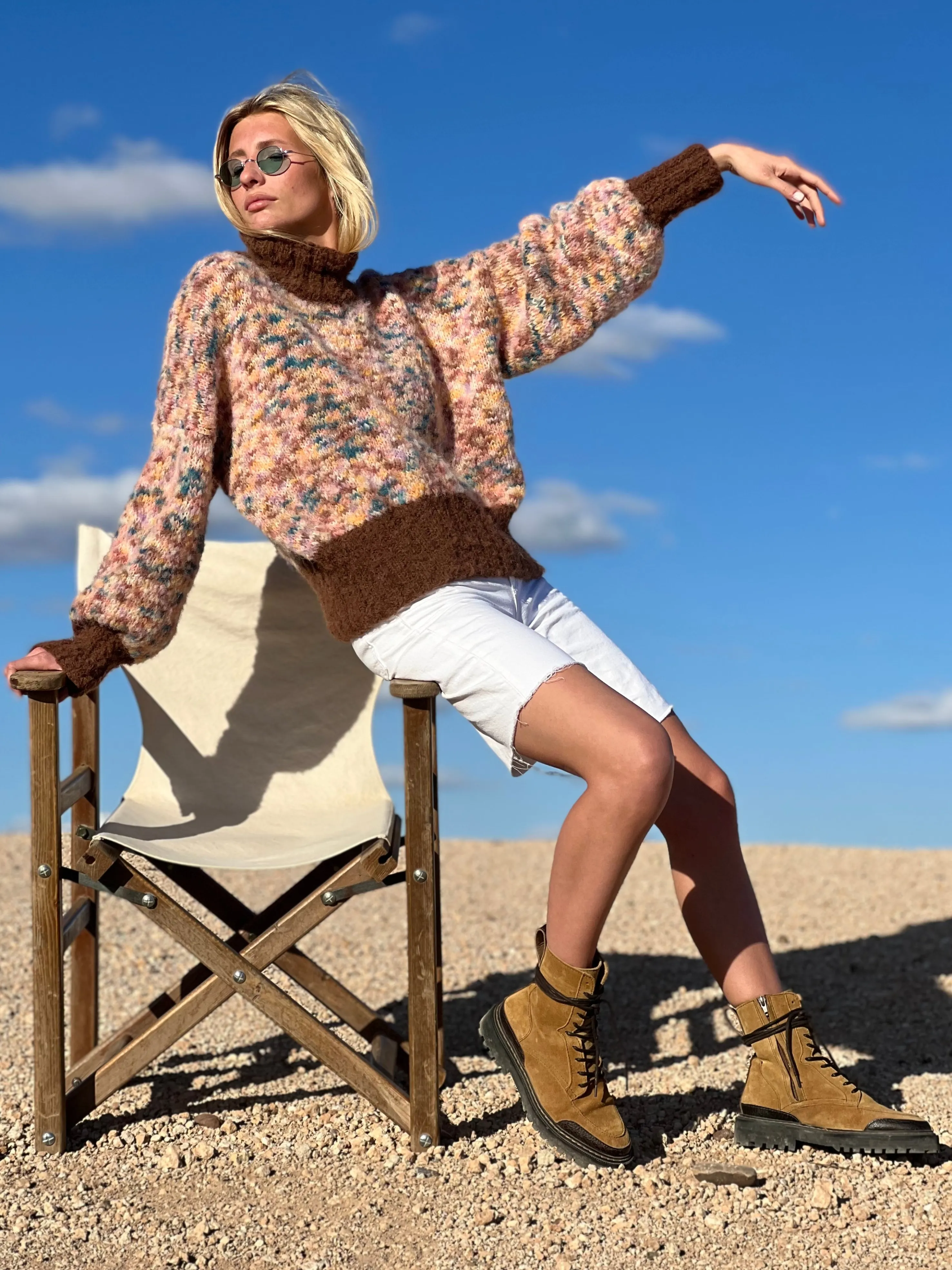 Rose Carmine Iconics|Sweaters-SWEATER H-NECK OVERSIZE DOUDOU BICOLORE CHOCO