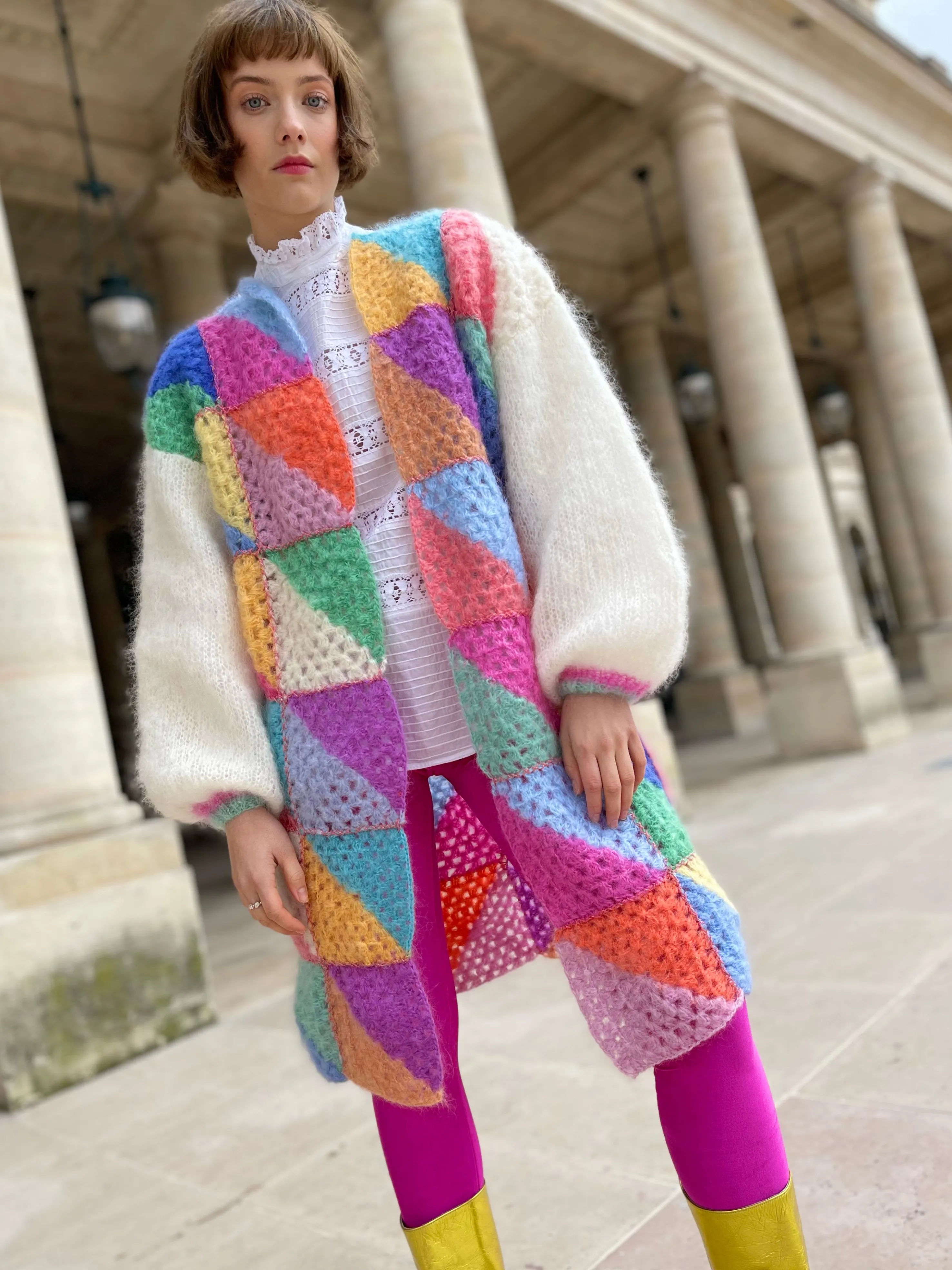 Rose Carmine Jackets-PASTEL DIAGONALES LONG JACKET