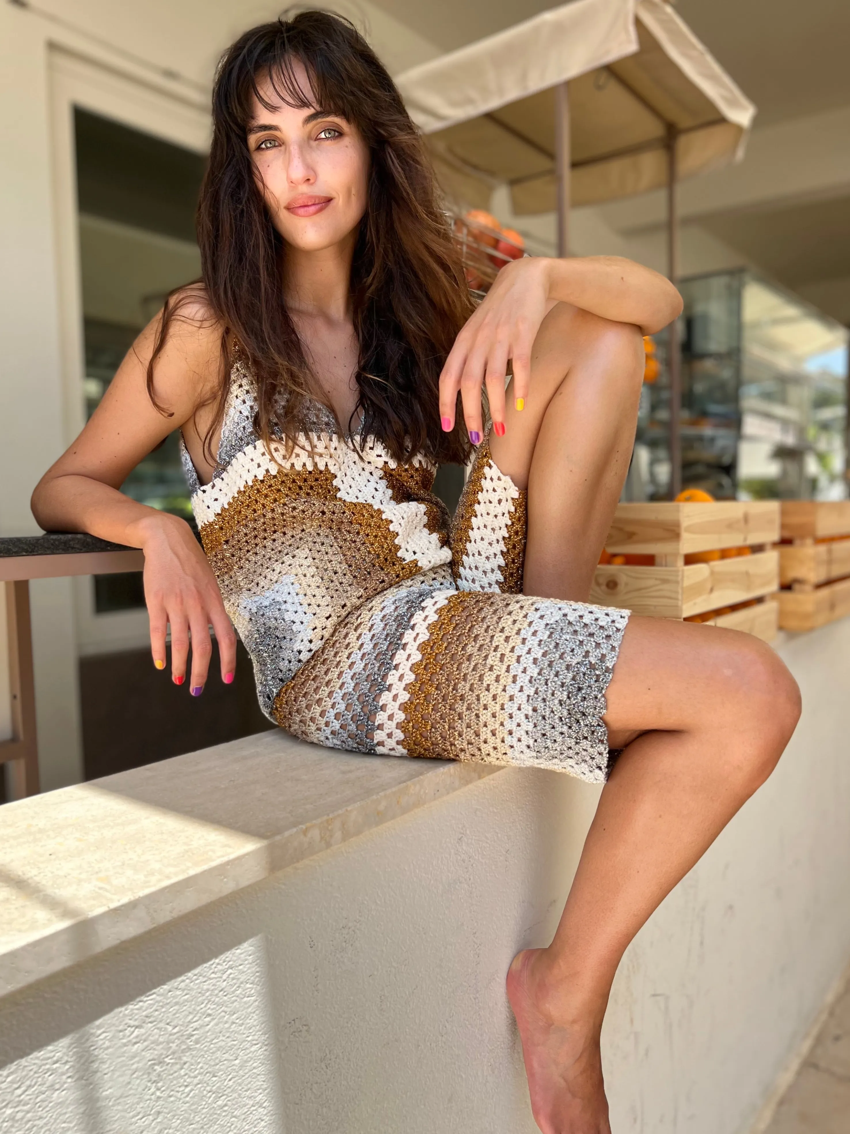 Rose Carmine Tops-GOLD & SILVER RAINBOW TOP THIN STRAPS