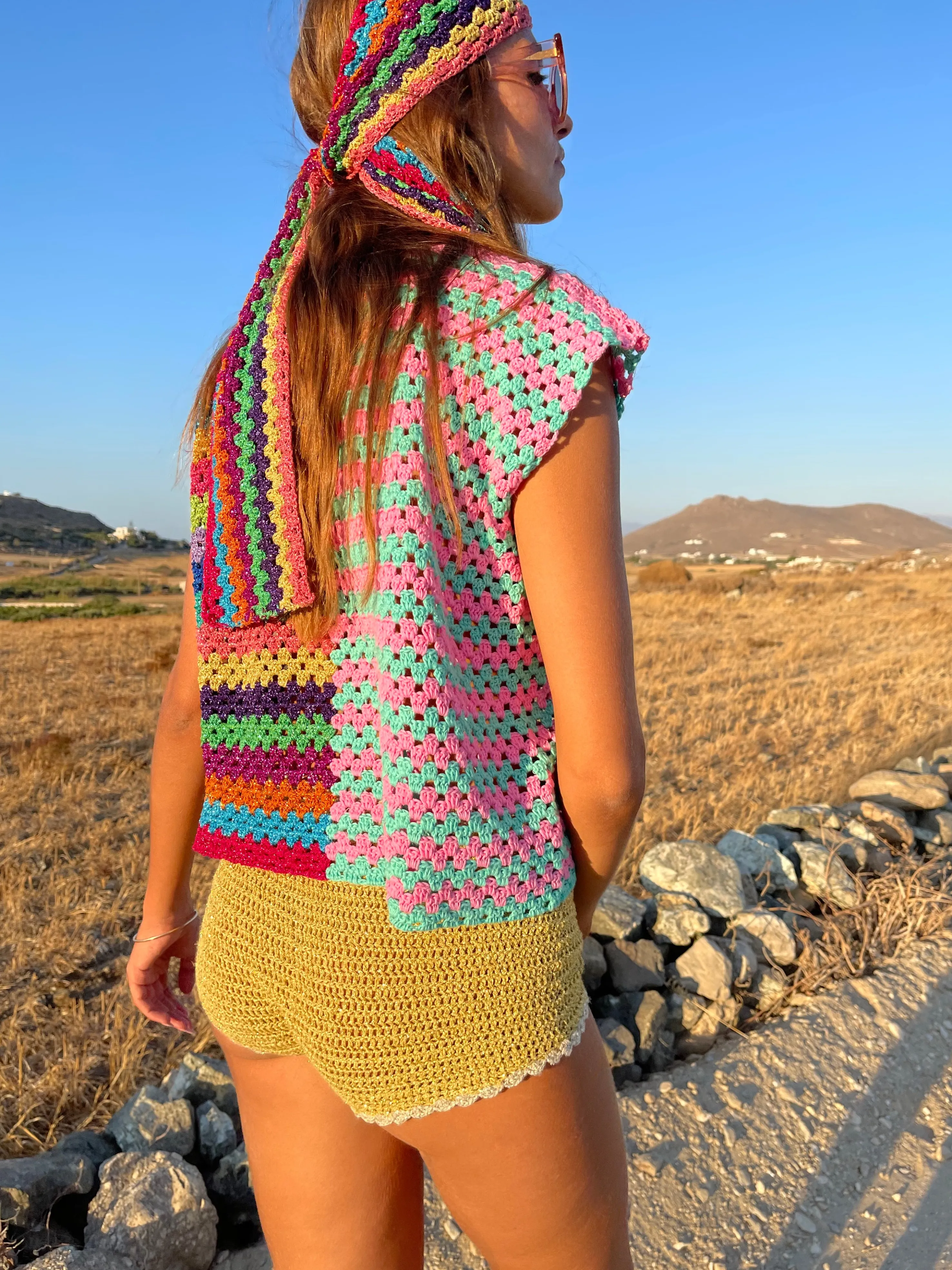 Rose Carmine Tops-PINK / AQUA JOKER TOP NO SLEEVES