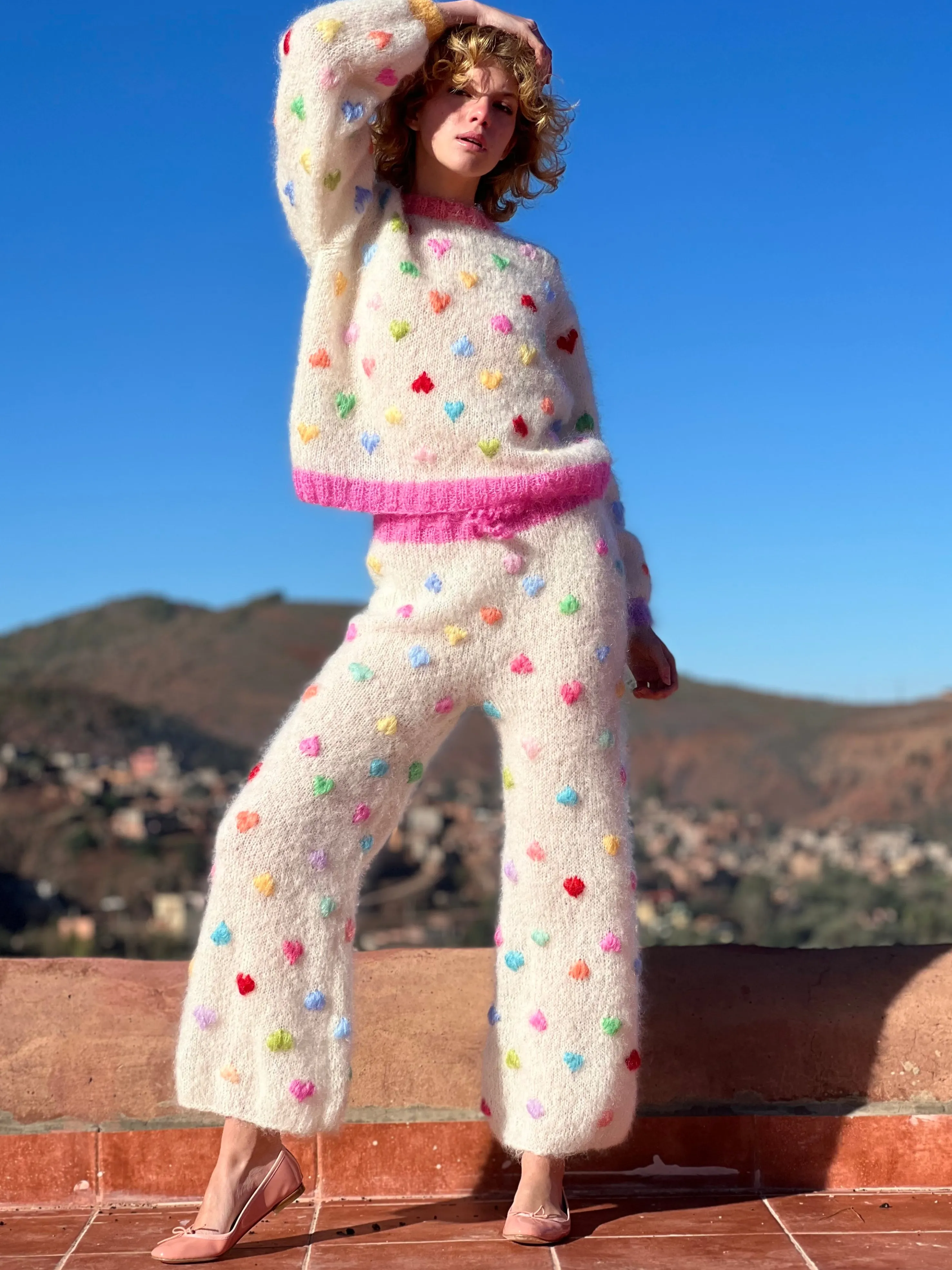 Rose Carmine Bottoms-PANTS MON AMOUR ECRU