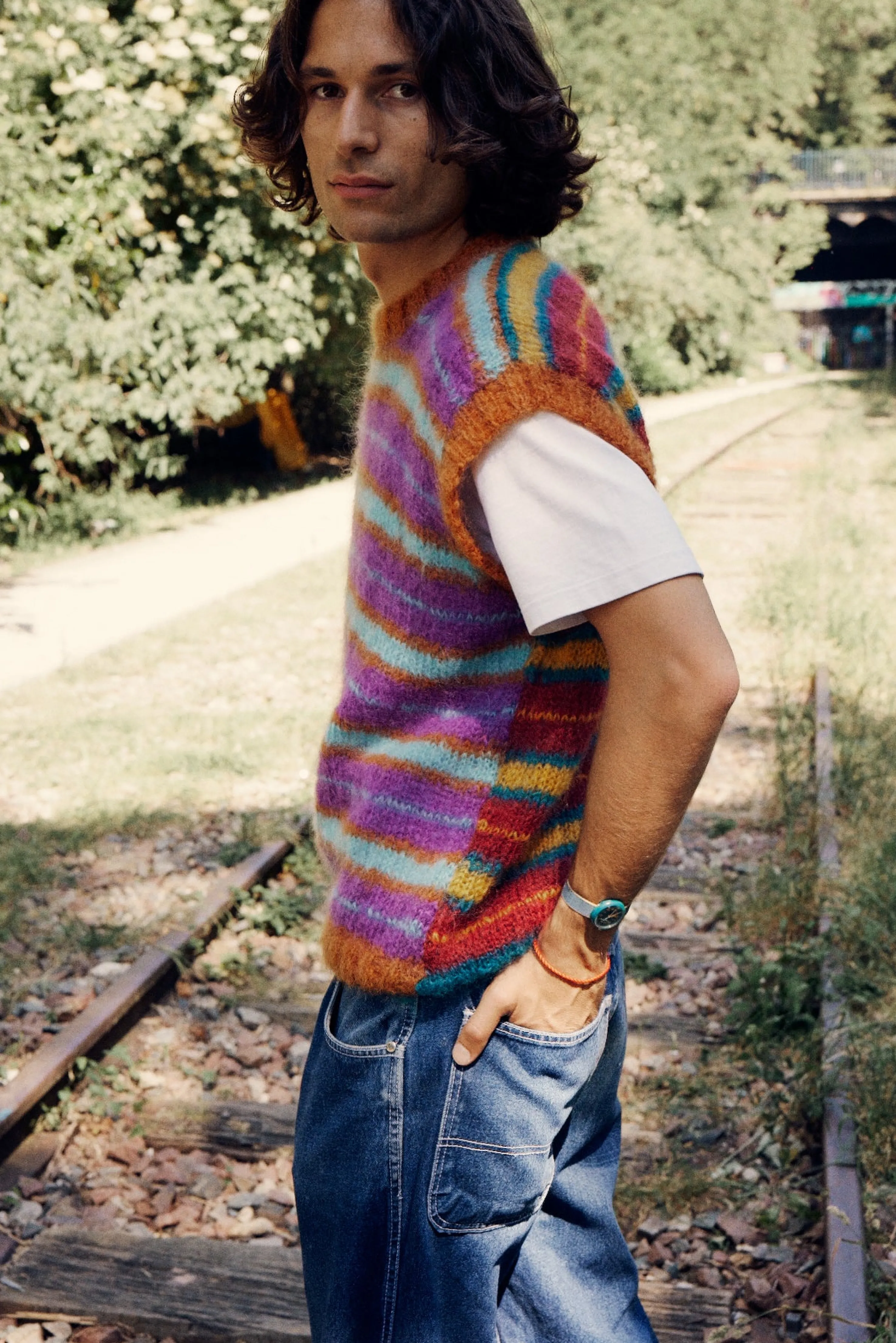 Rose Carmine Tops-TOP COOL STRIPES MULTICOLOR