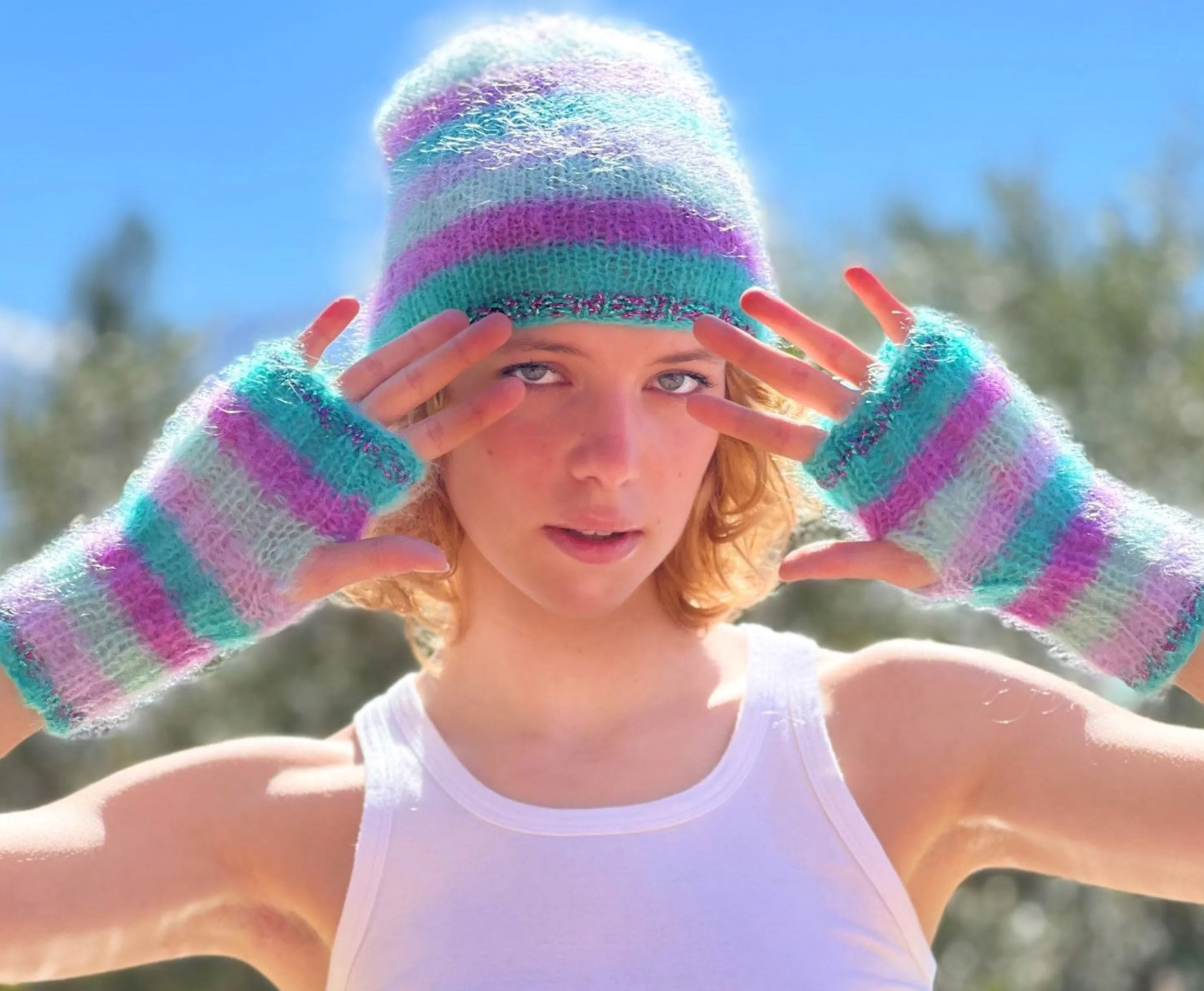 Rose Carmine Accessories-HAT & MITTENS STRIPES SIRENE