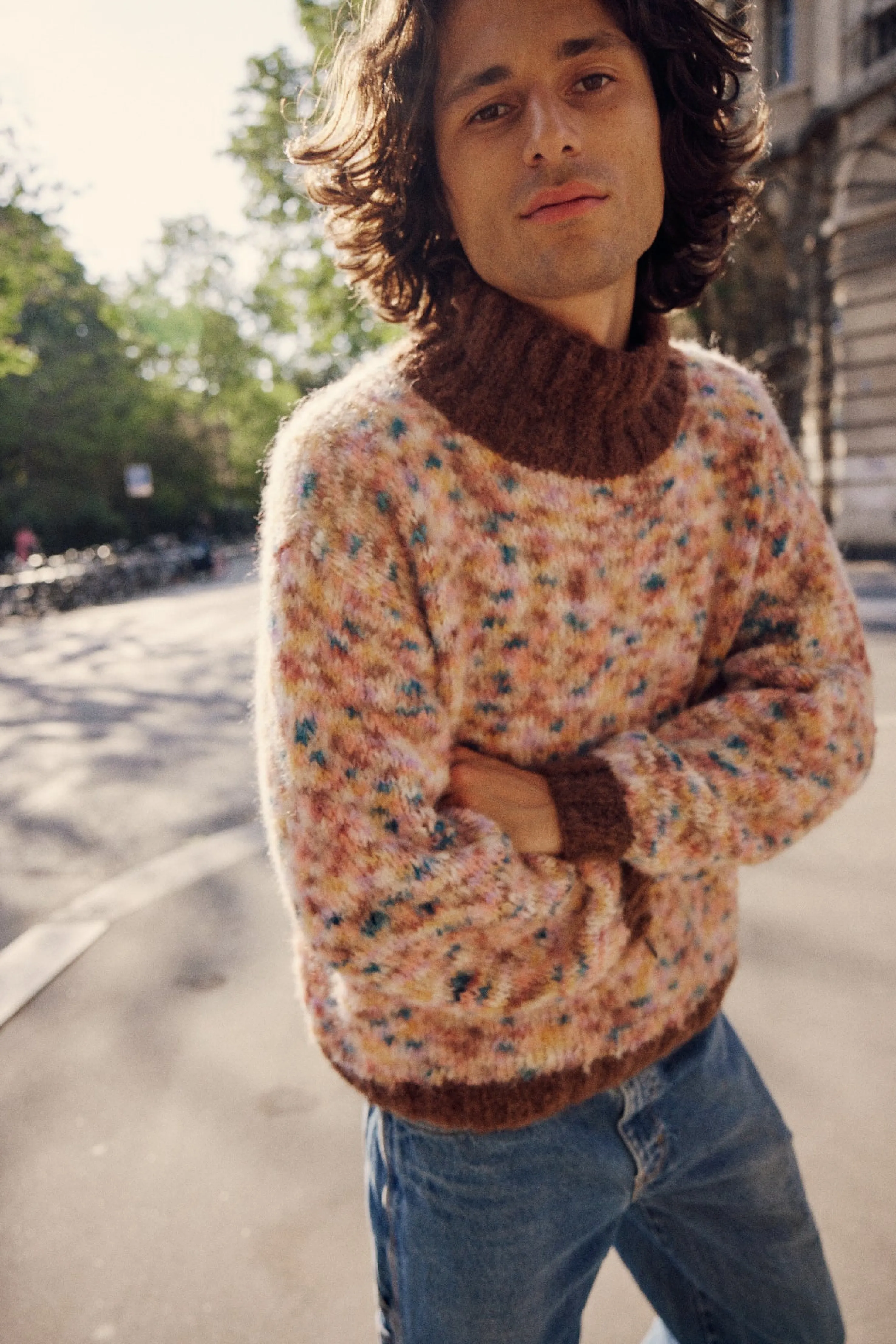 Rose Carmine Sweaters-SWEATER HNECK DOUDOU BICOLORE CHOCO