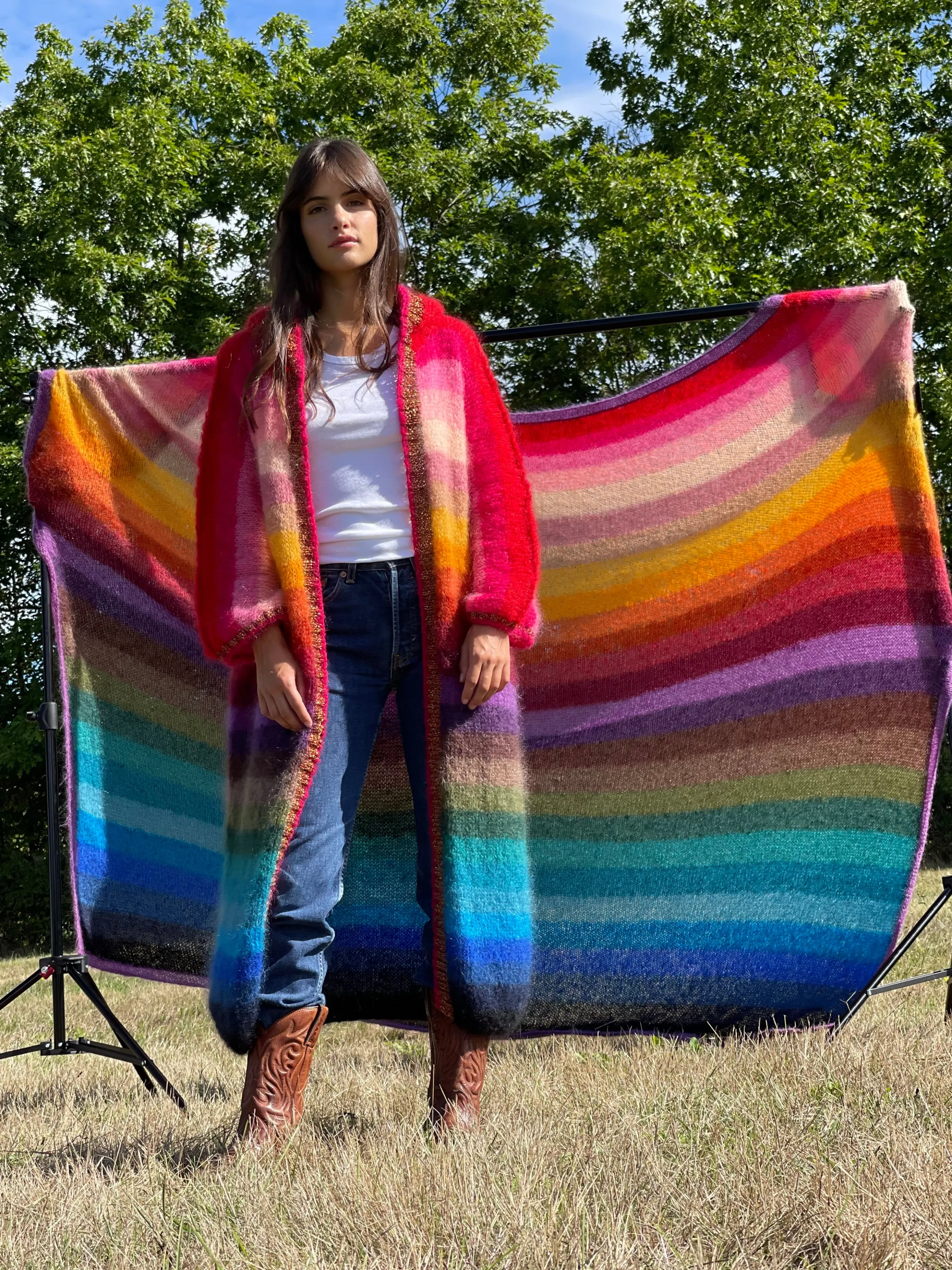 Rose Carmine Iconics|Coats-COAT HOODIE STRIPES  MULTICOLOR