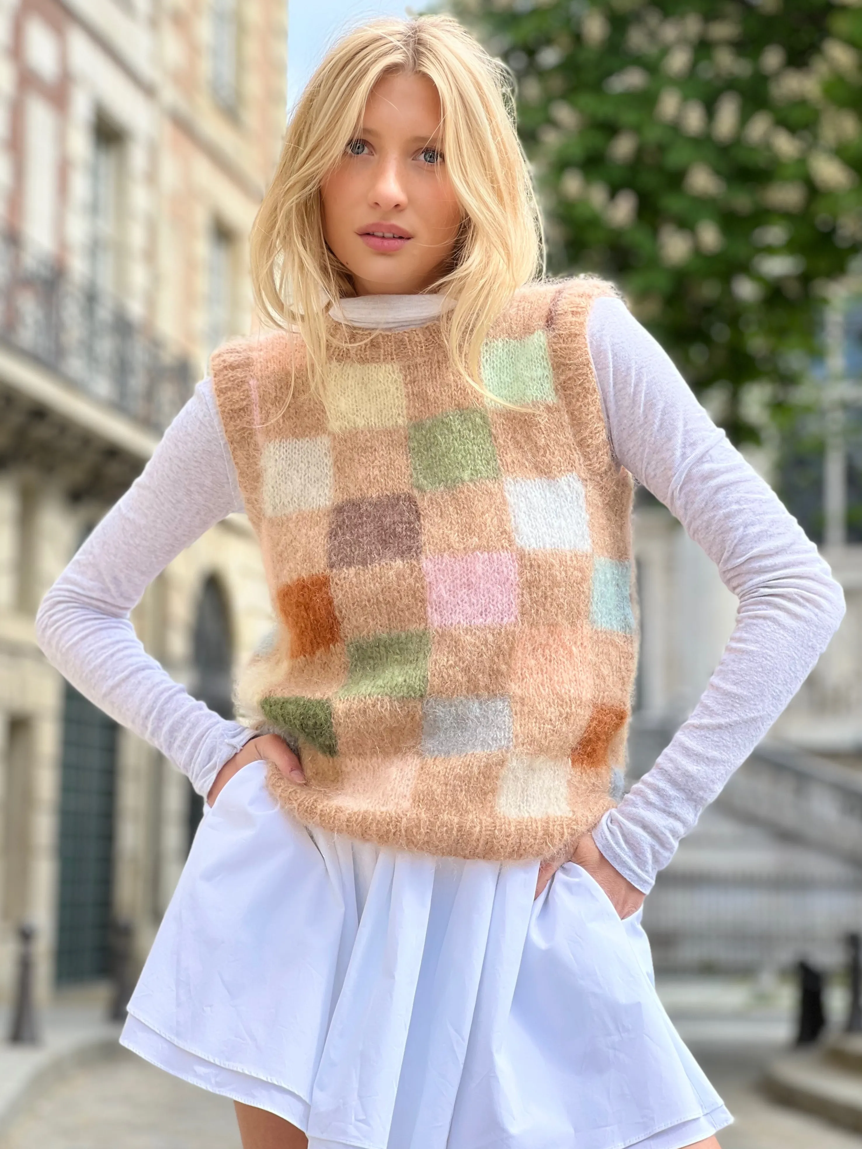 Rose Carmine Tops-TOP PIXELS BEIGE