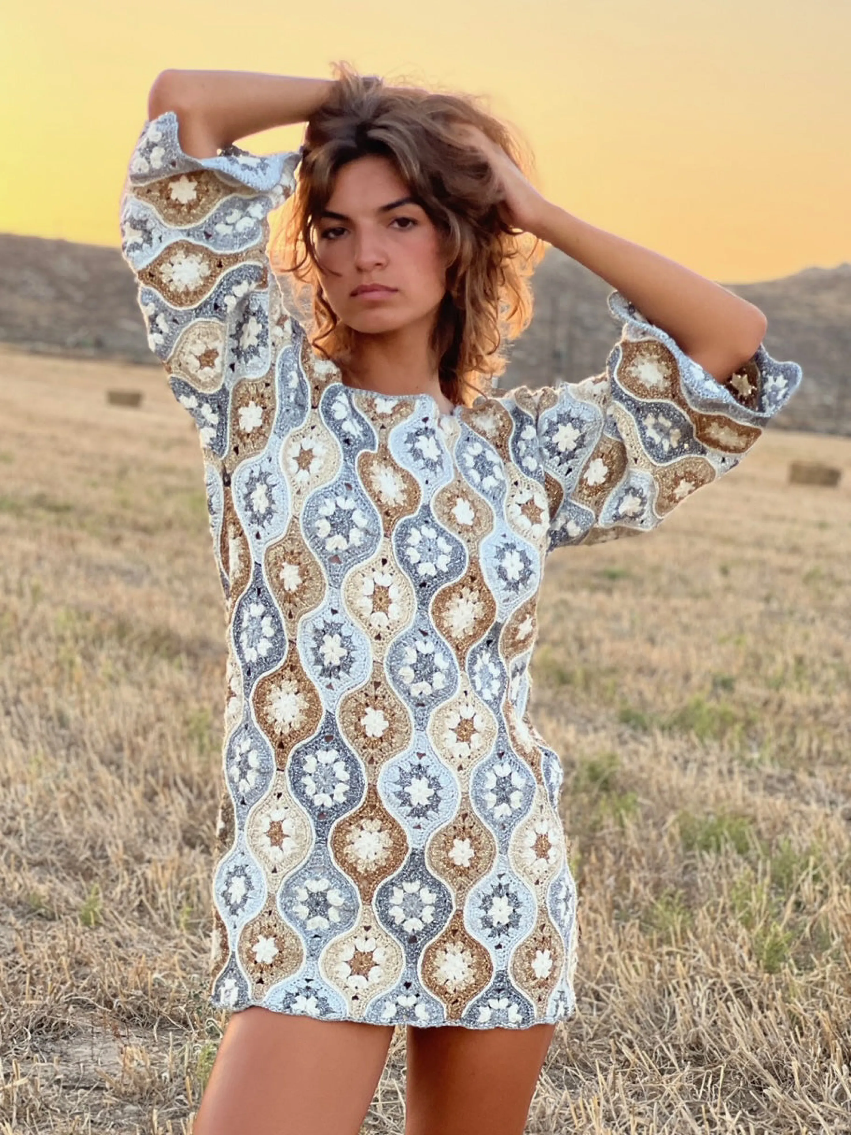 Rose Carmine Dresses-DRESS SLEEVES 3/4 LUXURY GOLD & SILVER