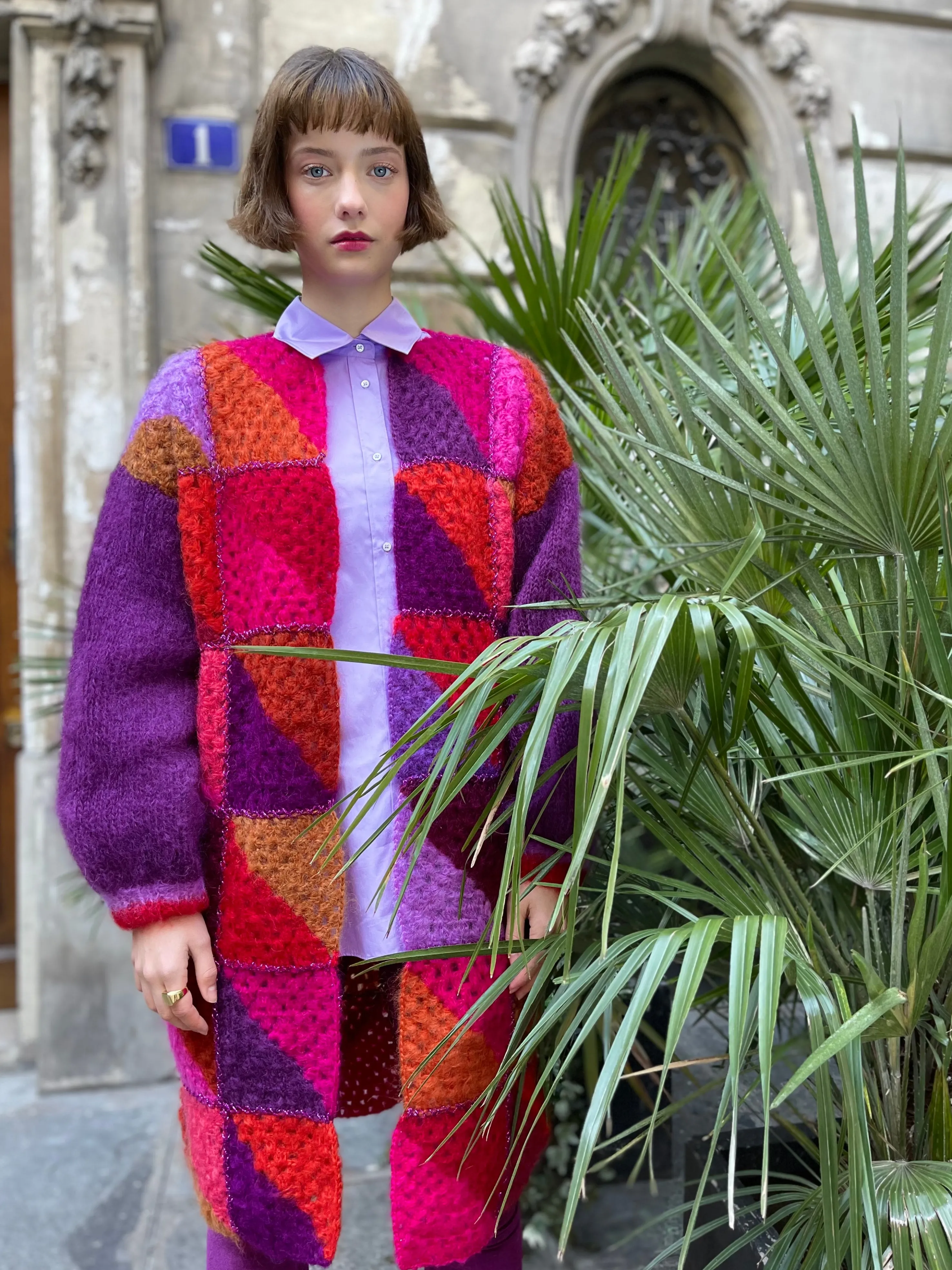 Rose Carmine Jackets-RED DIAGONALES LONG JACKET