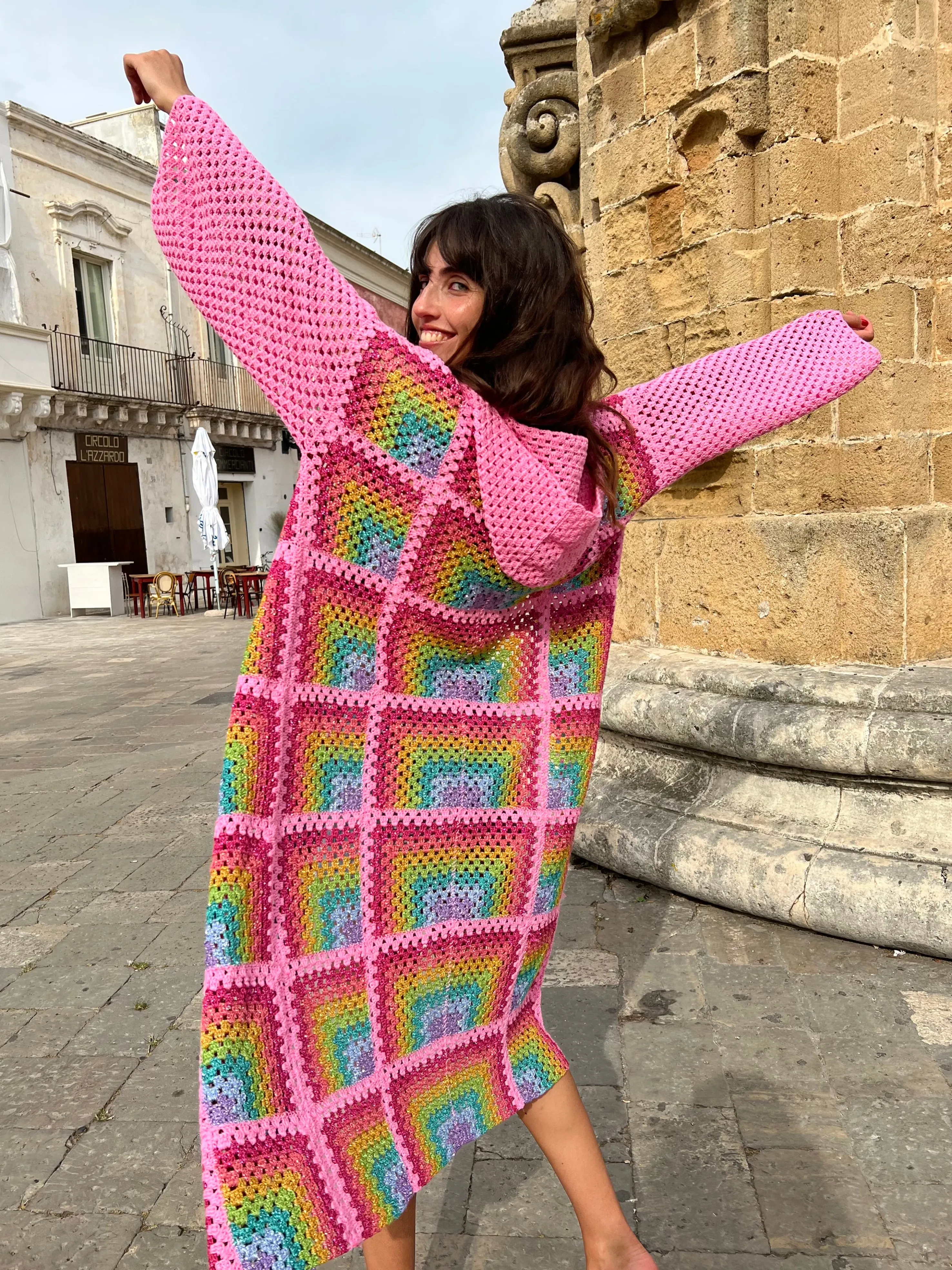 Rose Carmine Coats-PINK RAINBOW HOODIE COAT