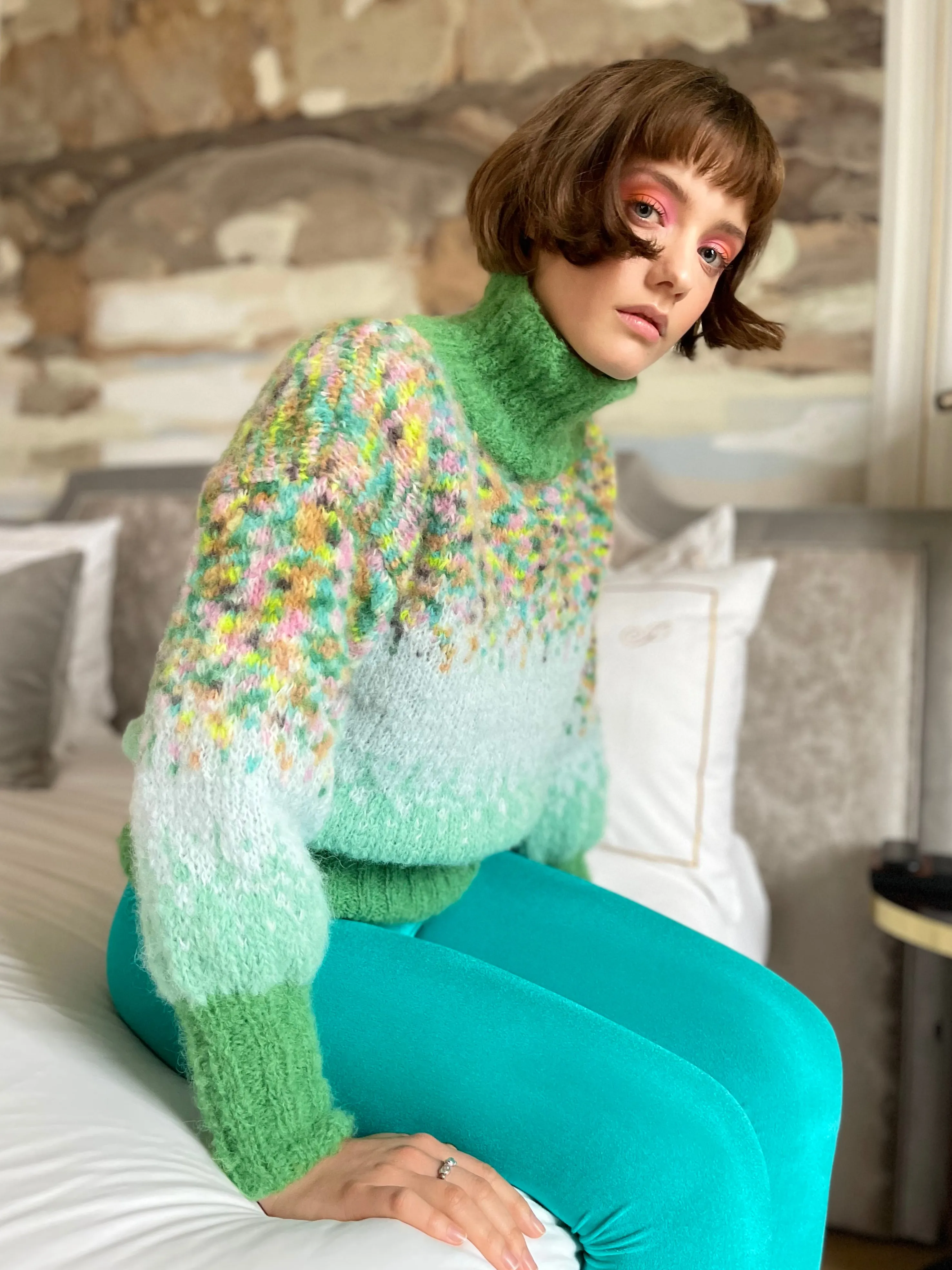 Rose Carmine Sweaters-SWEATER HNECK DOUDOU TIE&DYE GREEN