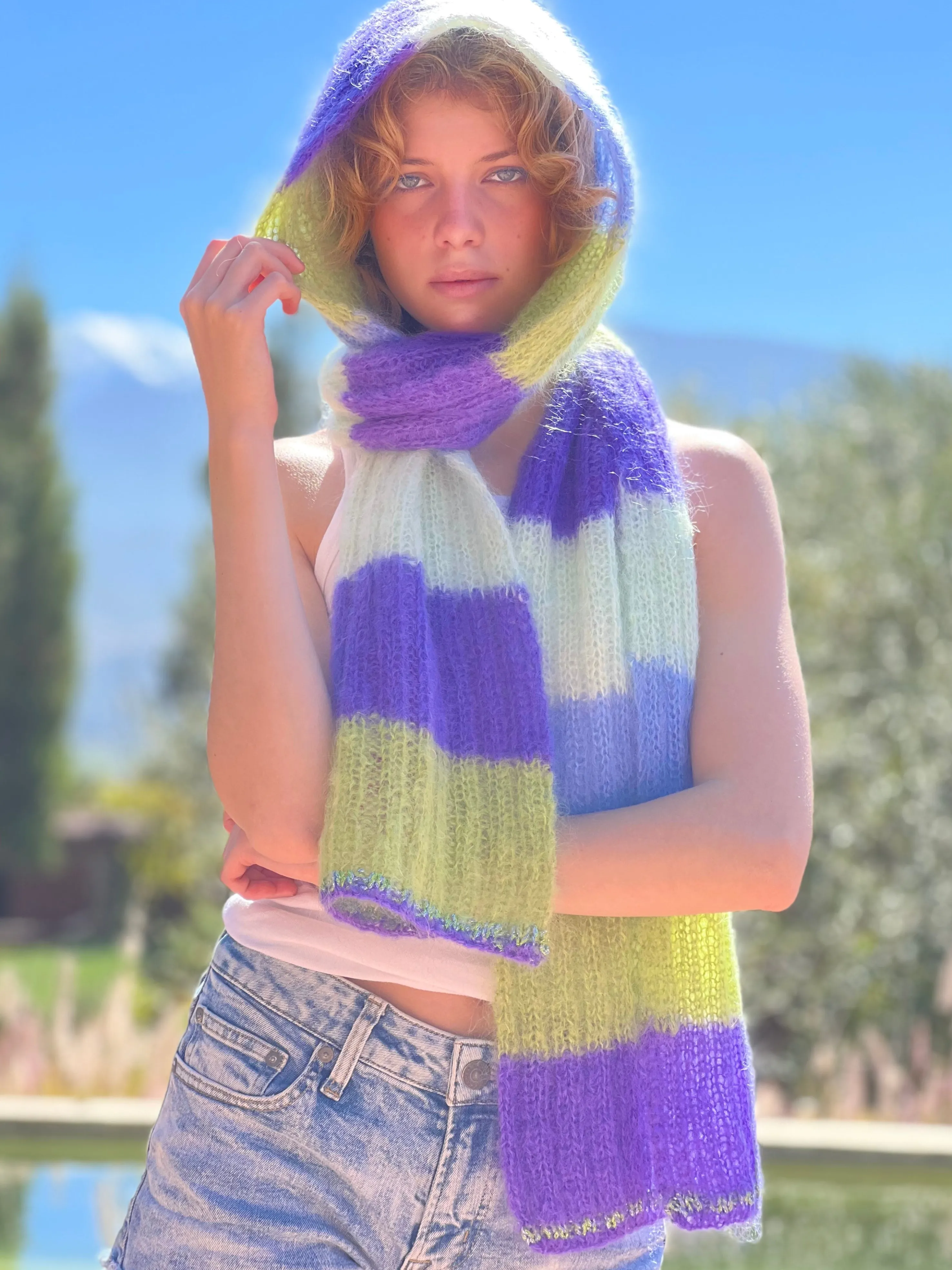 Rose Carmine Accessories-SCARF STRIPES PACIFIQUE