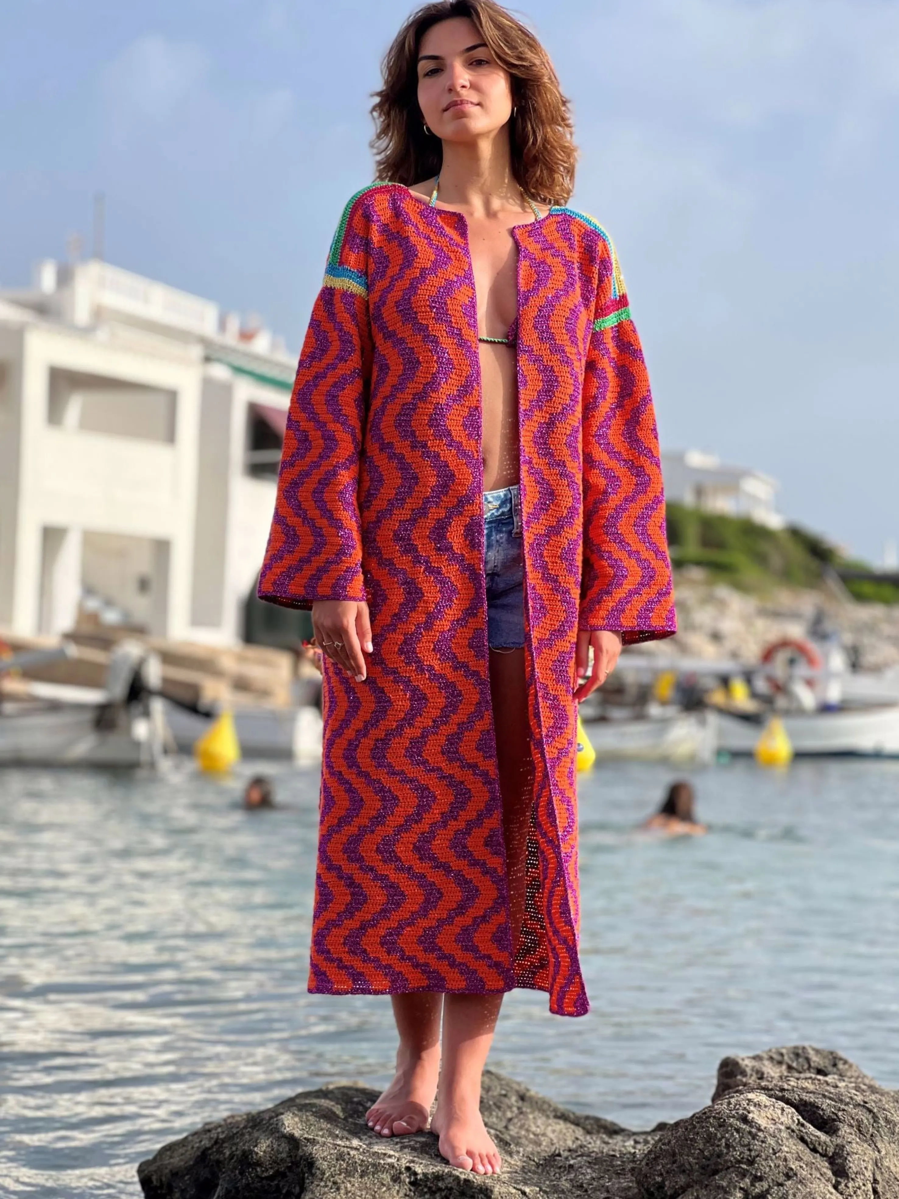 Rose Carmine Coats-COAT ZIGZAG ORANGE