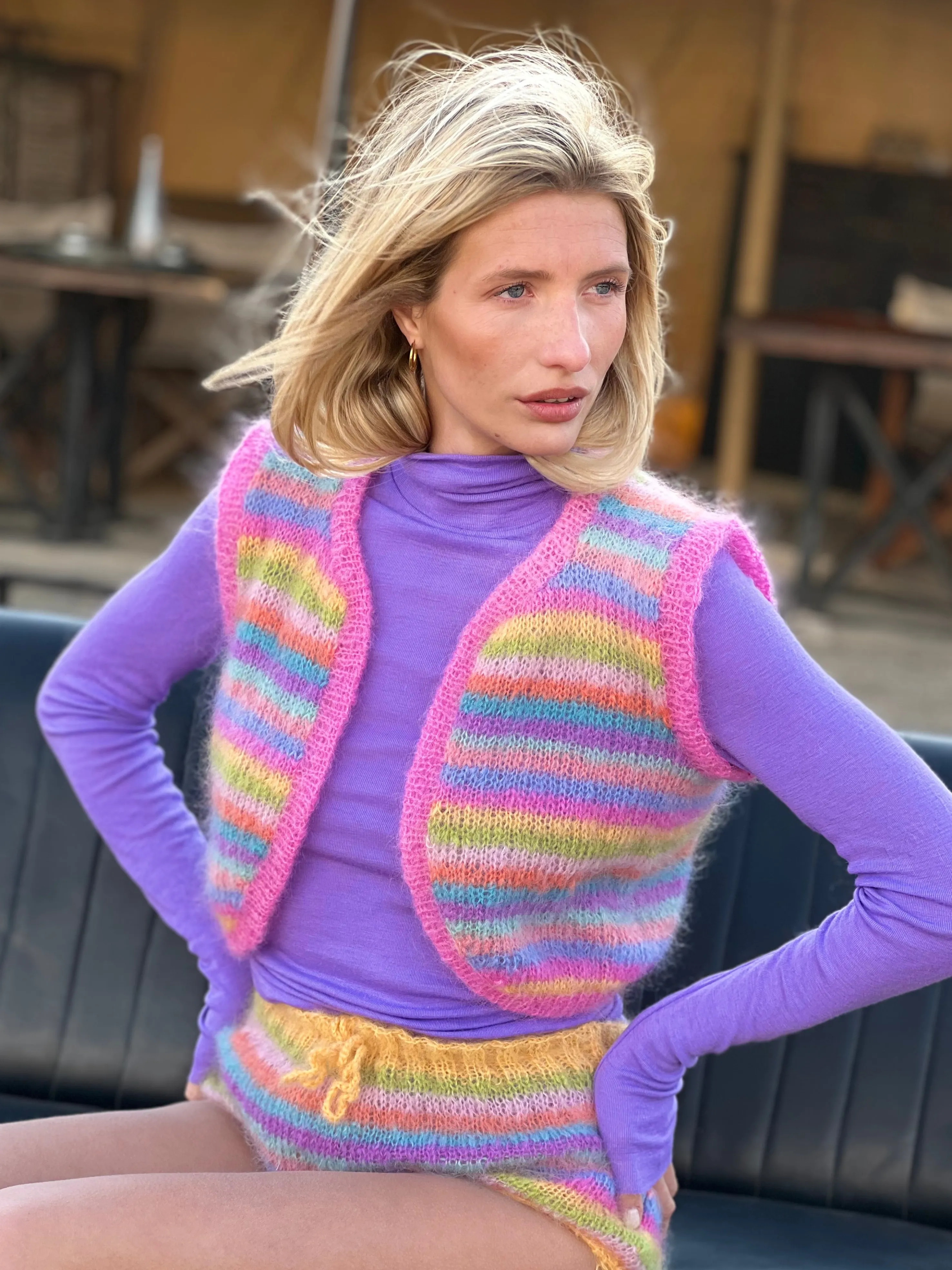 Rose Carmine Boleros-BOLERO NO SLEEVES MULTISTRIPES PASTELS