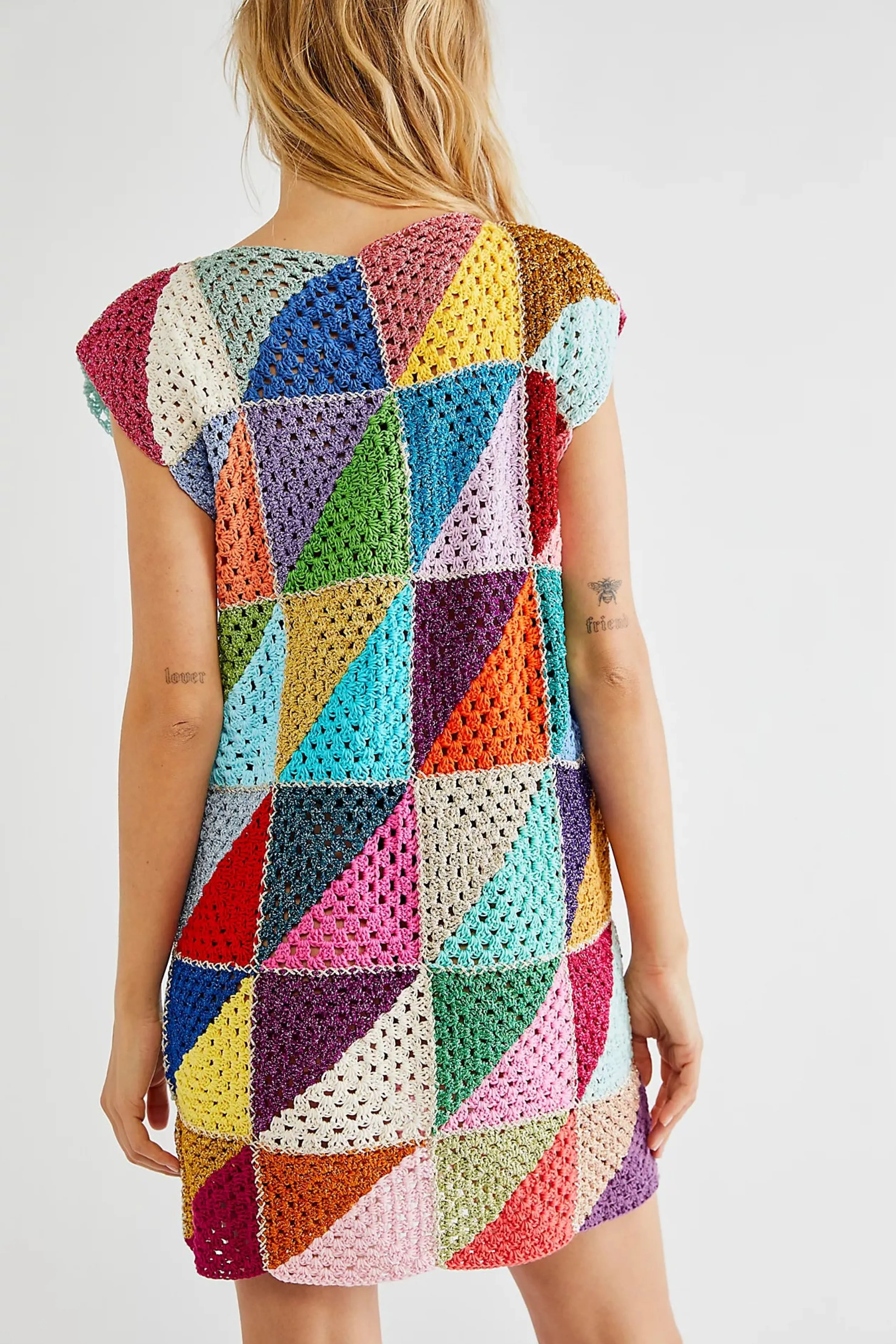 Rose Carmine Iconics|Dresses-MULTICOLOR DIAGONALES SHORT DRESS NO SLEEVES