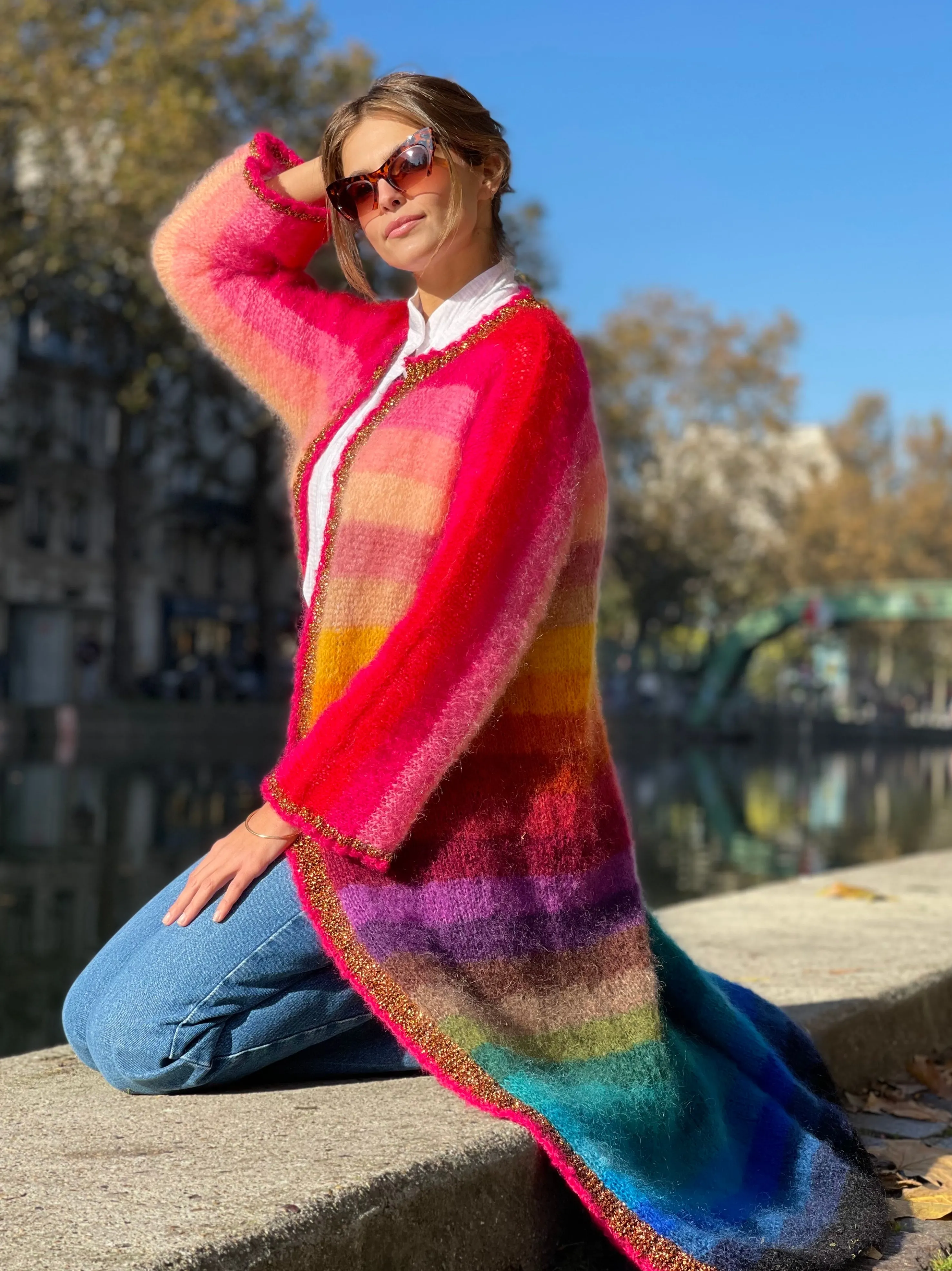 Rose Carmine Iconics|Coats-COAT STRIPES MULTICOLOR