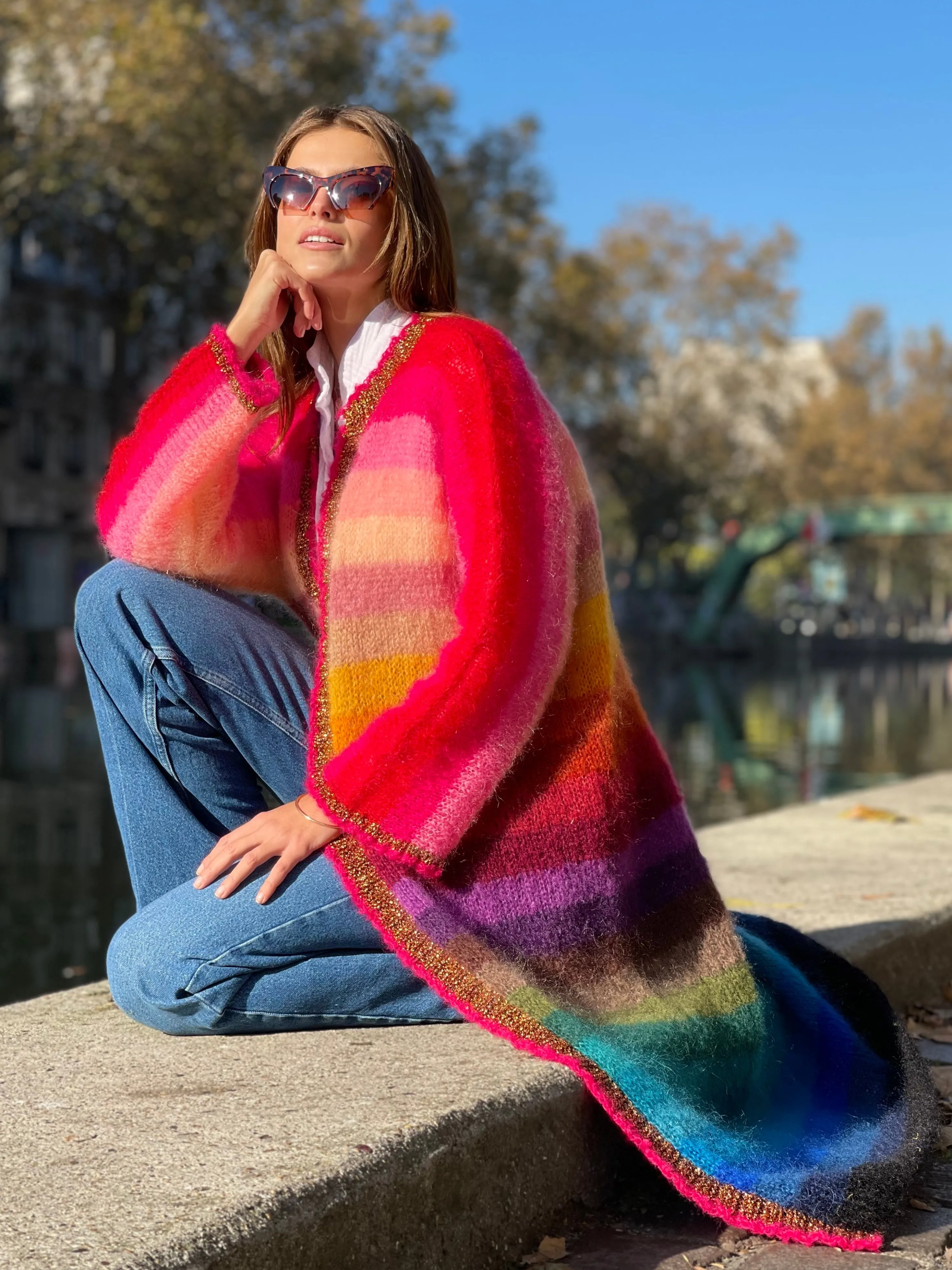 Rose Carmine Iconics|Coats-COAT STRIPES MULTICOLOR