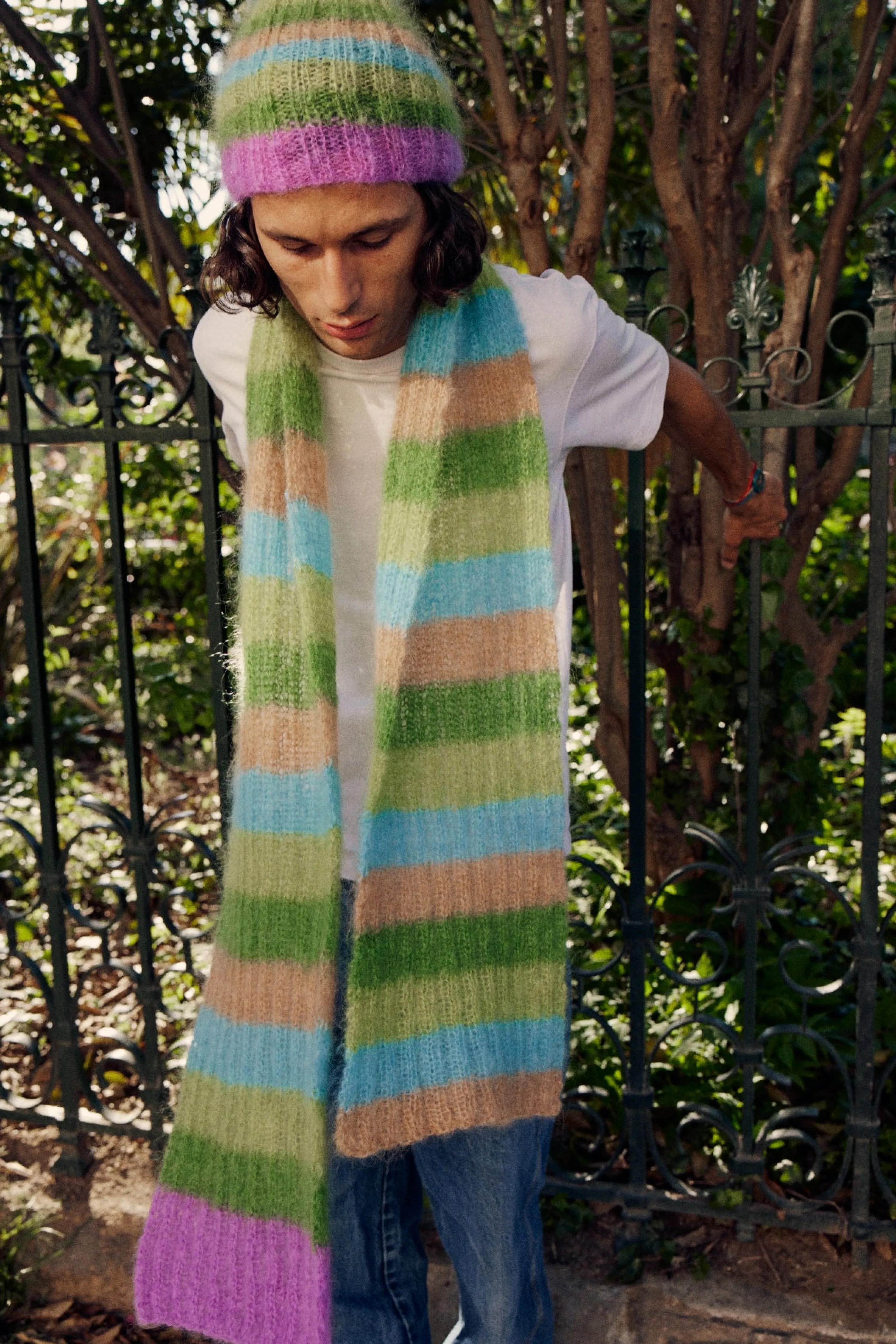 Rose Carmine Accessories-HAT & SCARF STRIPES BEIGE