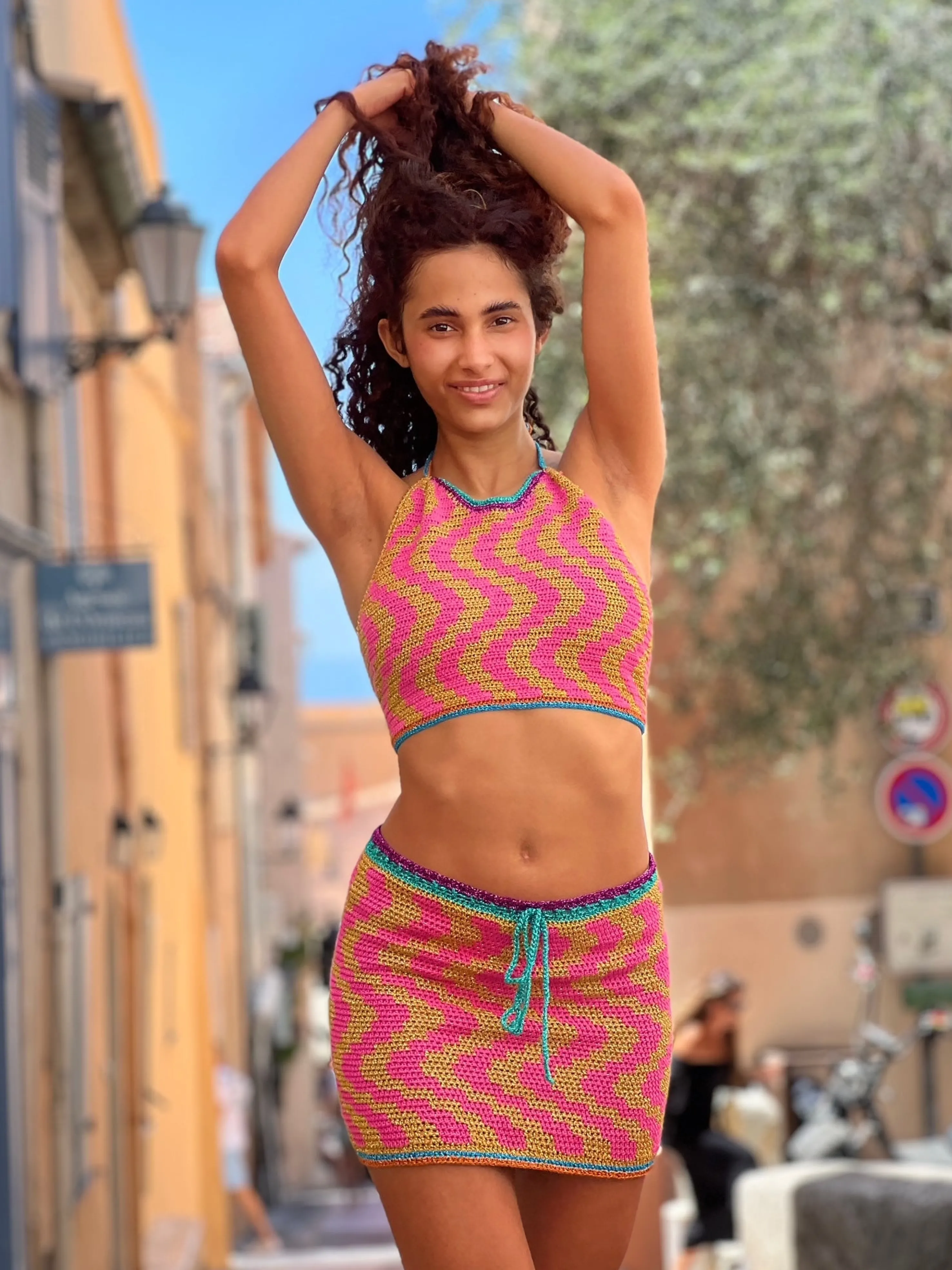 Rose Carmine Bottoms-MINI SKIRT ZIGZAG PINK