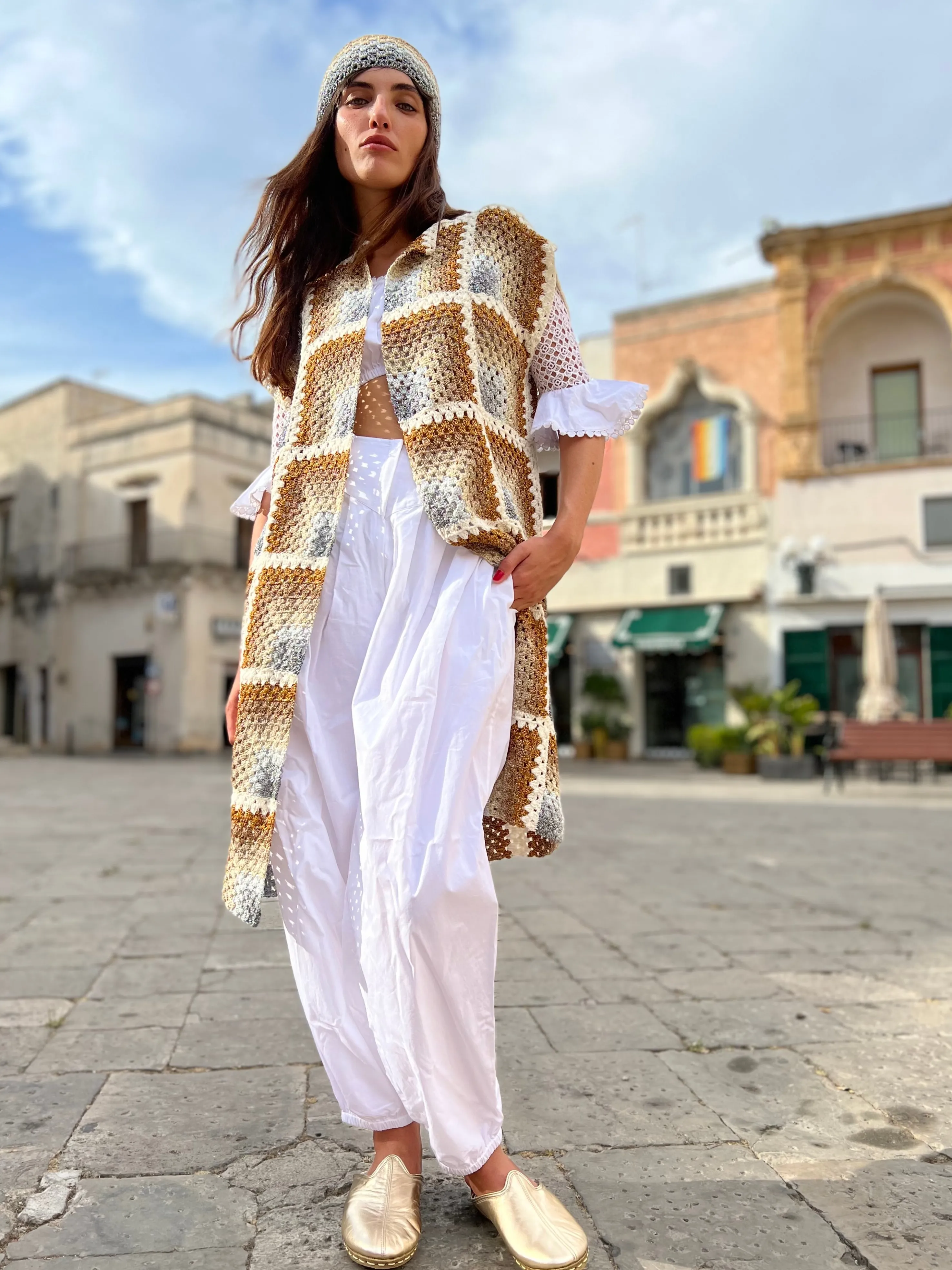 Rose Carmine Coats-GOLD & SILVER RAINBOW COAT NO SLEEVES