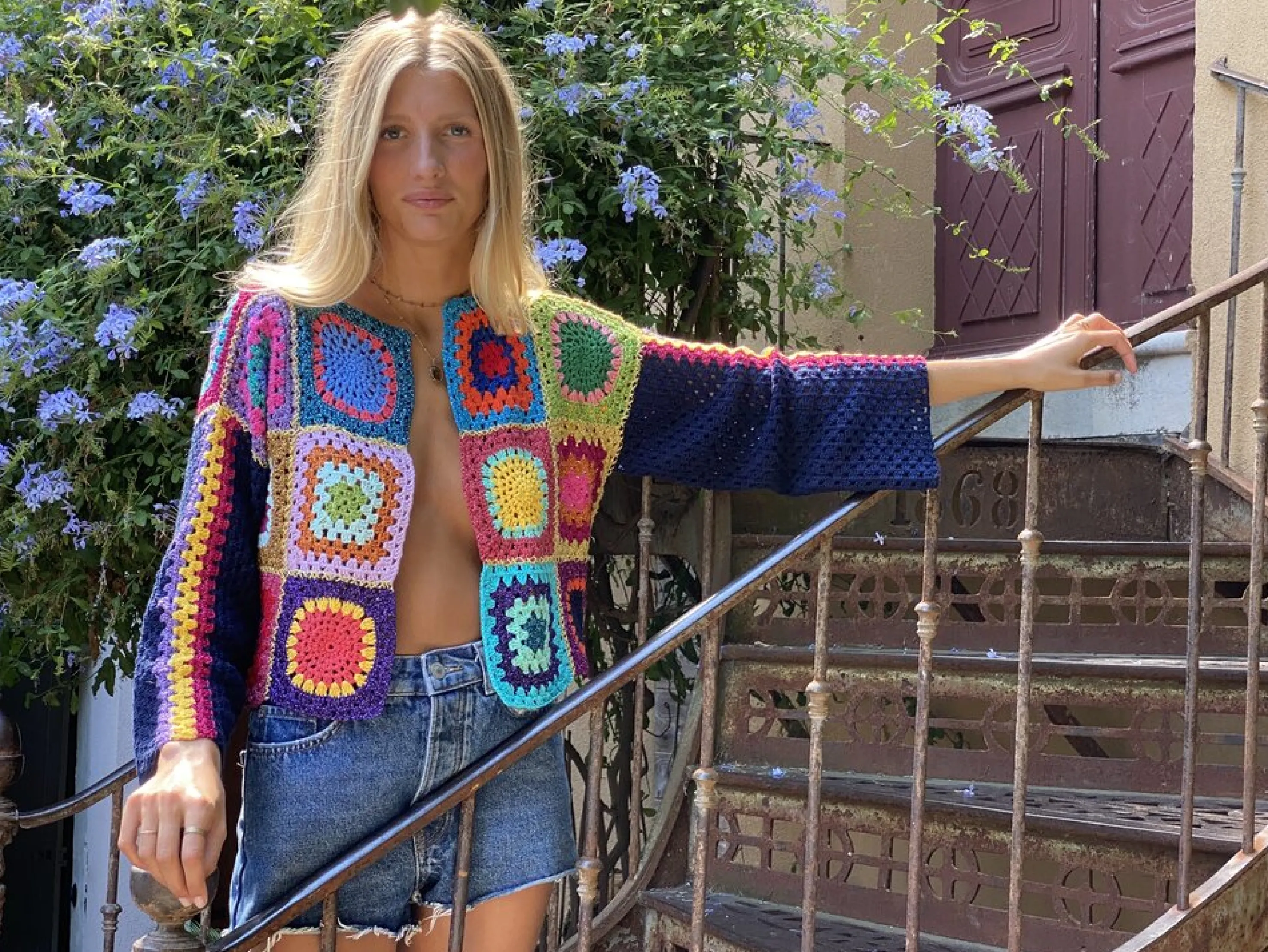 Rose Carmine Iconics|Boleros-NAVY PATCHWORK BOLERO