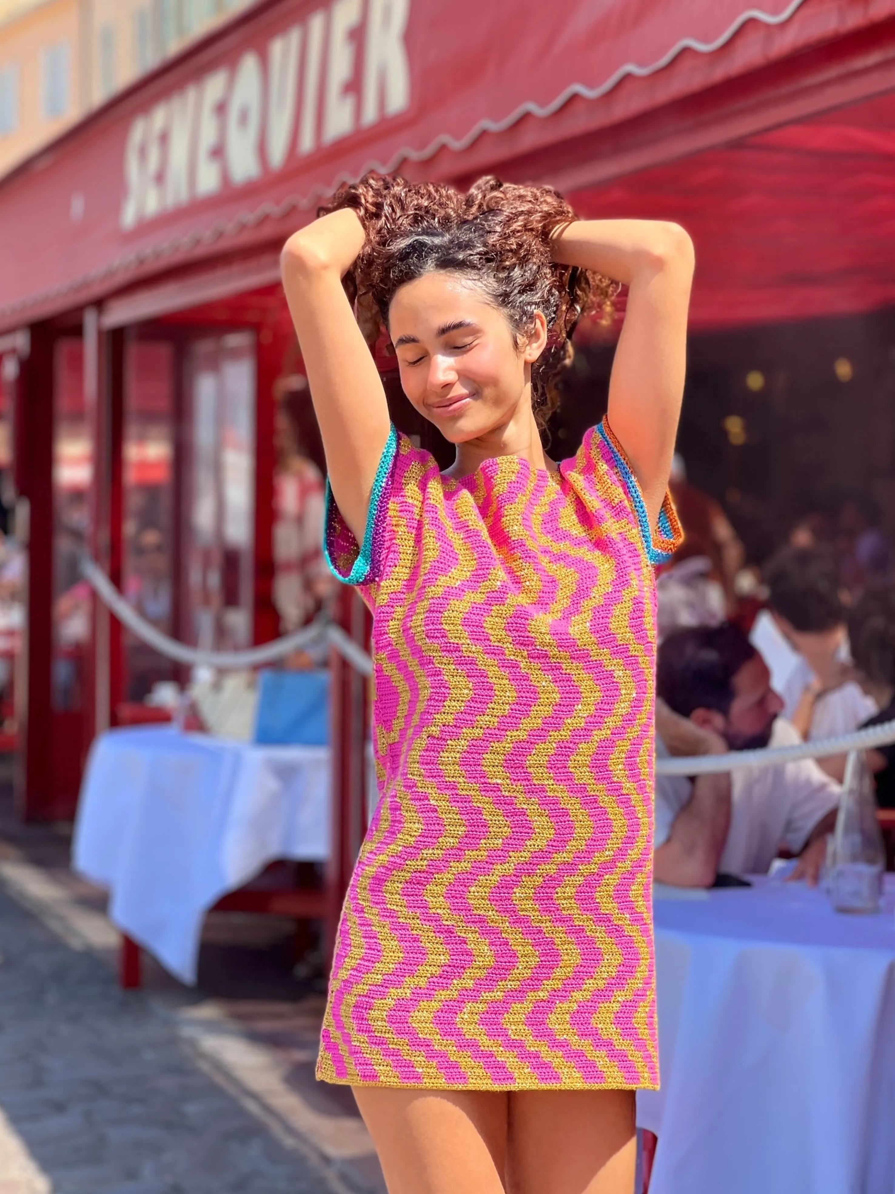 Rose Carmine Dresses-DRESS NO SLEEVES ZIGZAG PINK