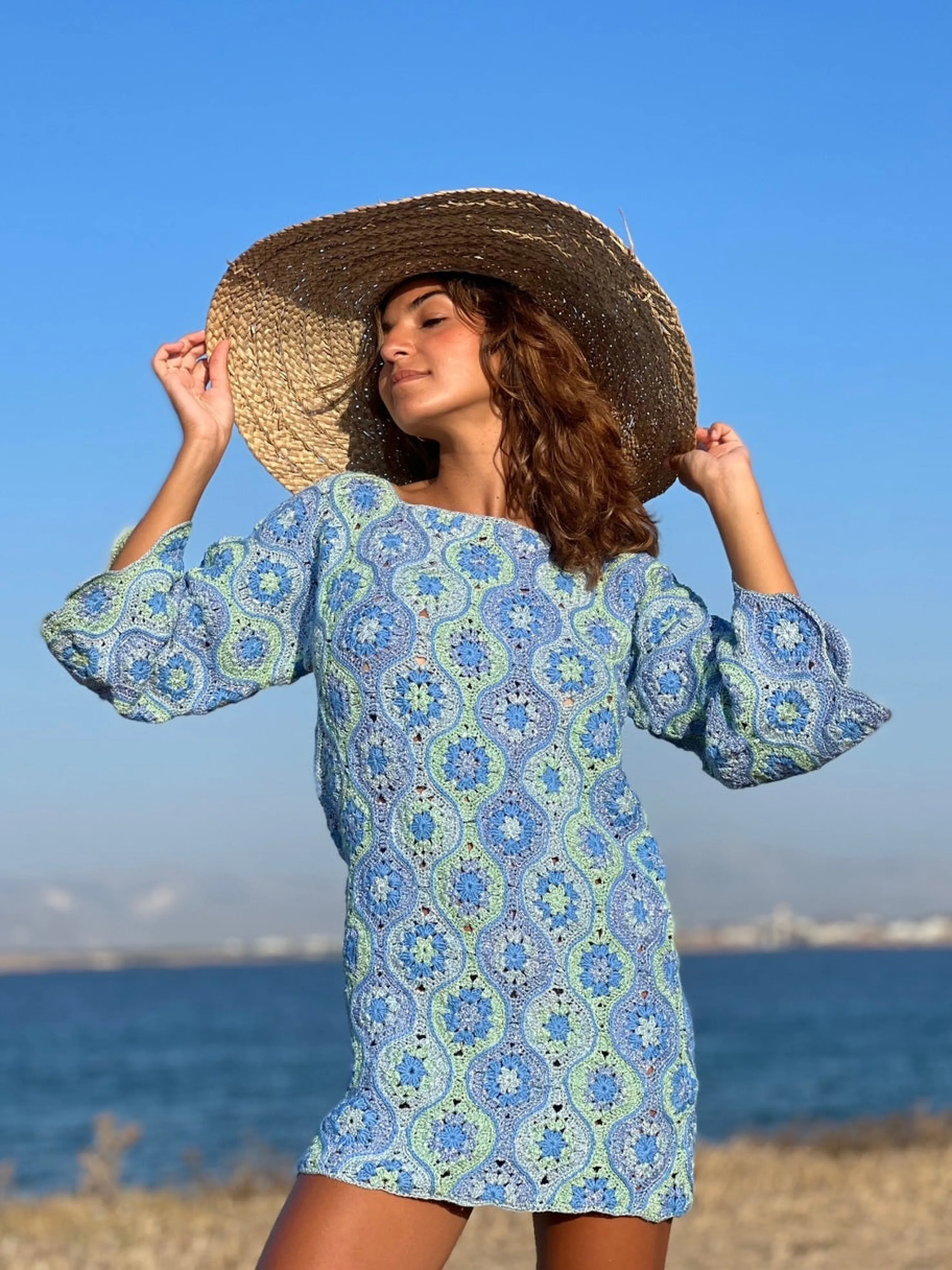 Rose Carmine Dresses-DRESS SLEEVES 3/4 LUXURY BLUE