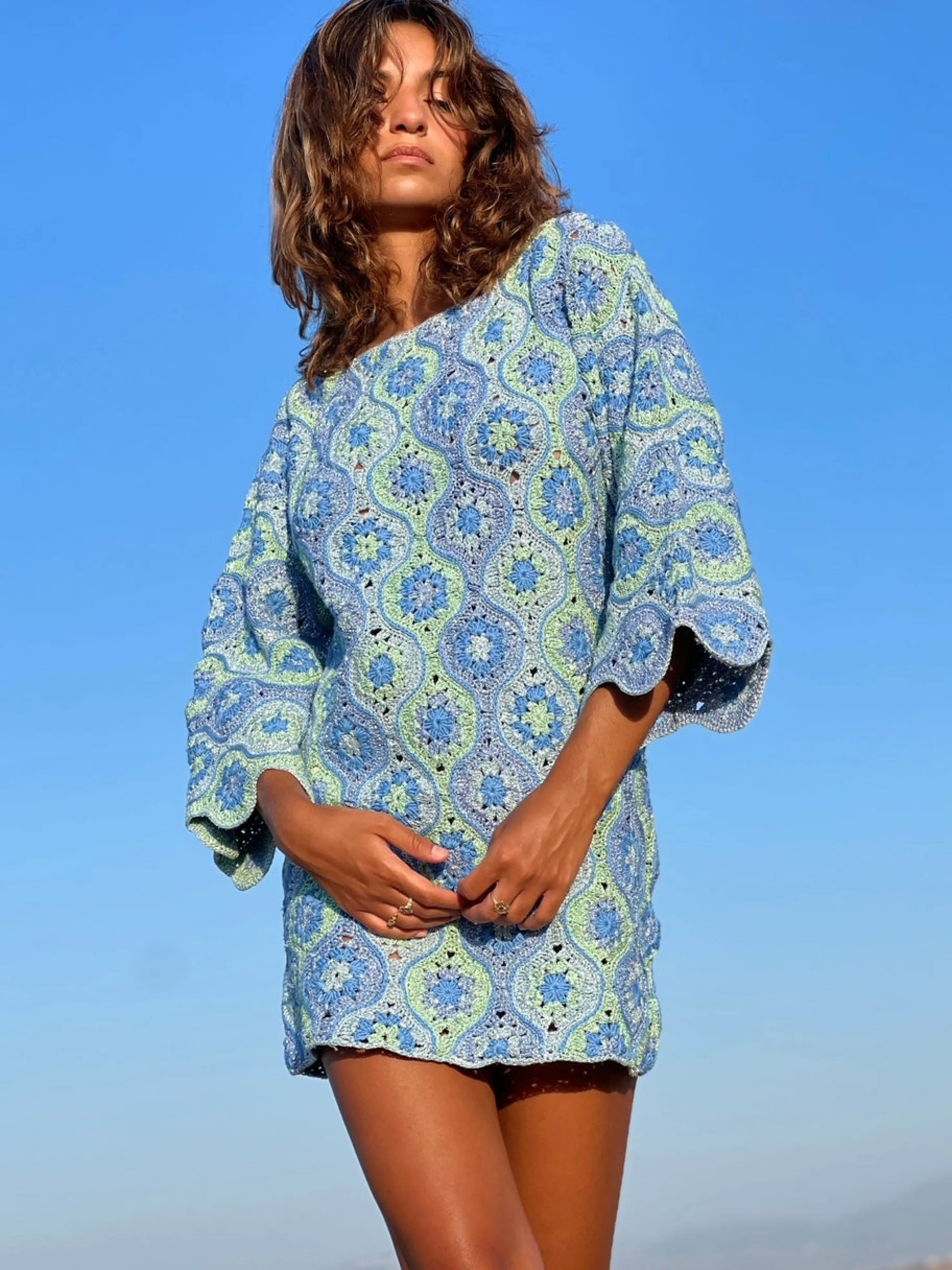 Rose Carmine Dresses-DRESS SLEEVES 3/4 LUXURY BLUE