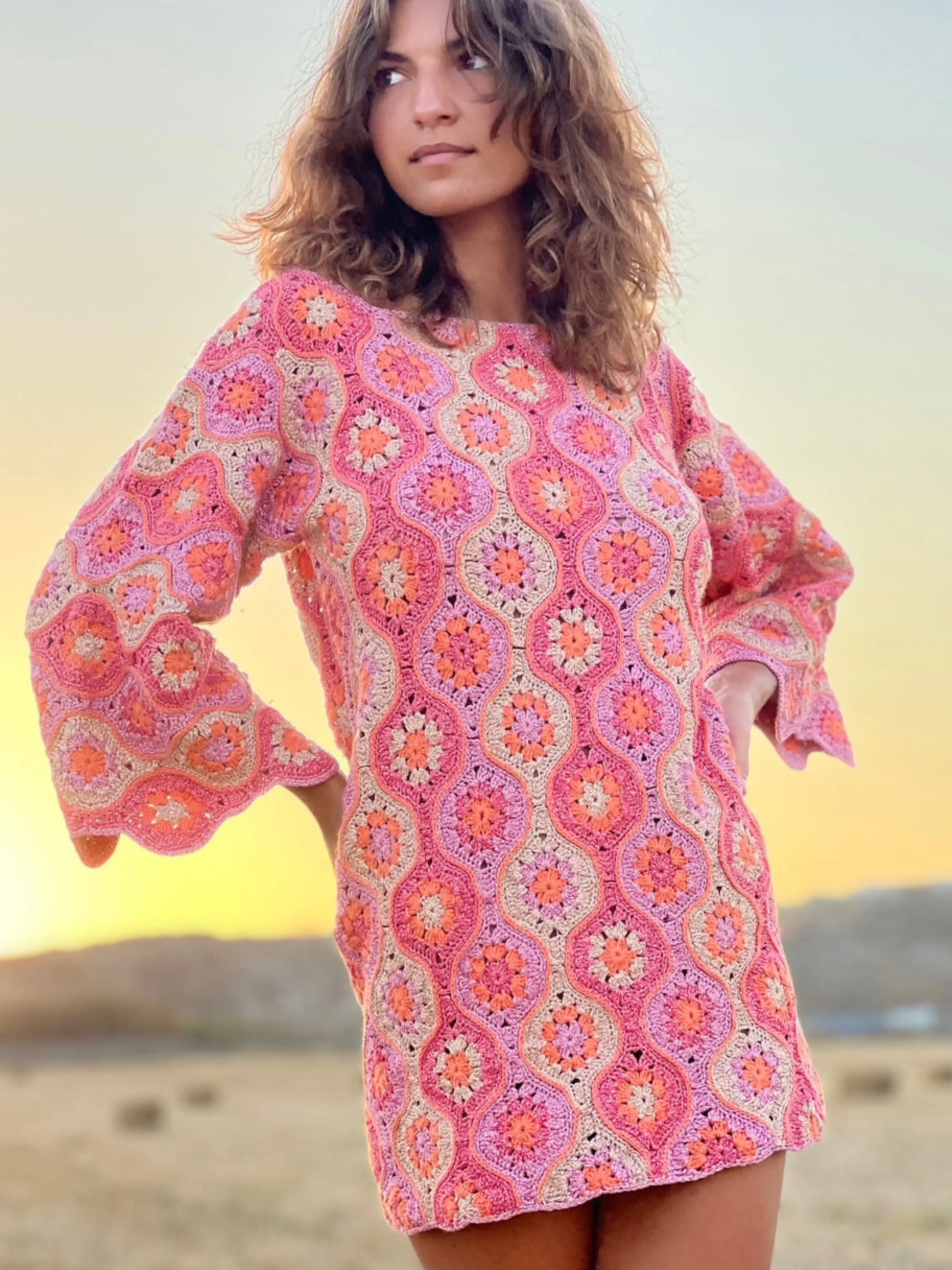 Rose Carmine Dresses-DRESS SLEEVES 3/4 LUXURY PINK