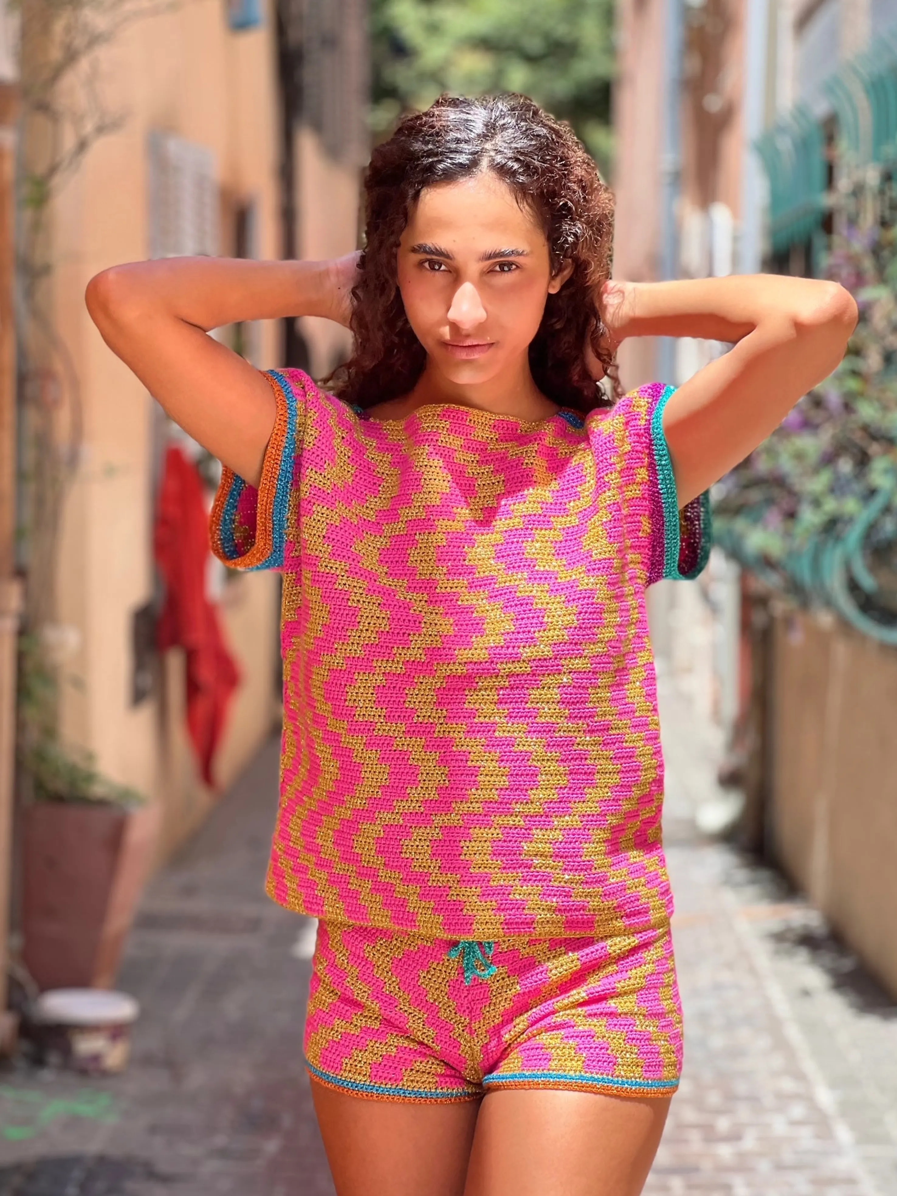 Rose Carmine Tops-TOP ZIGZAG PINK