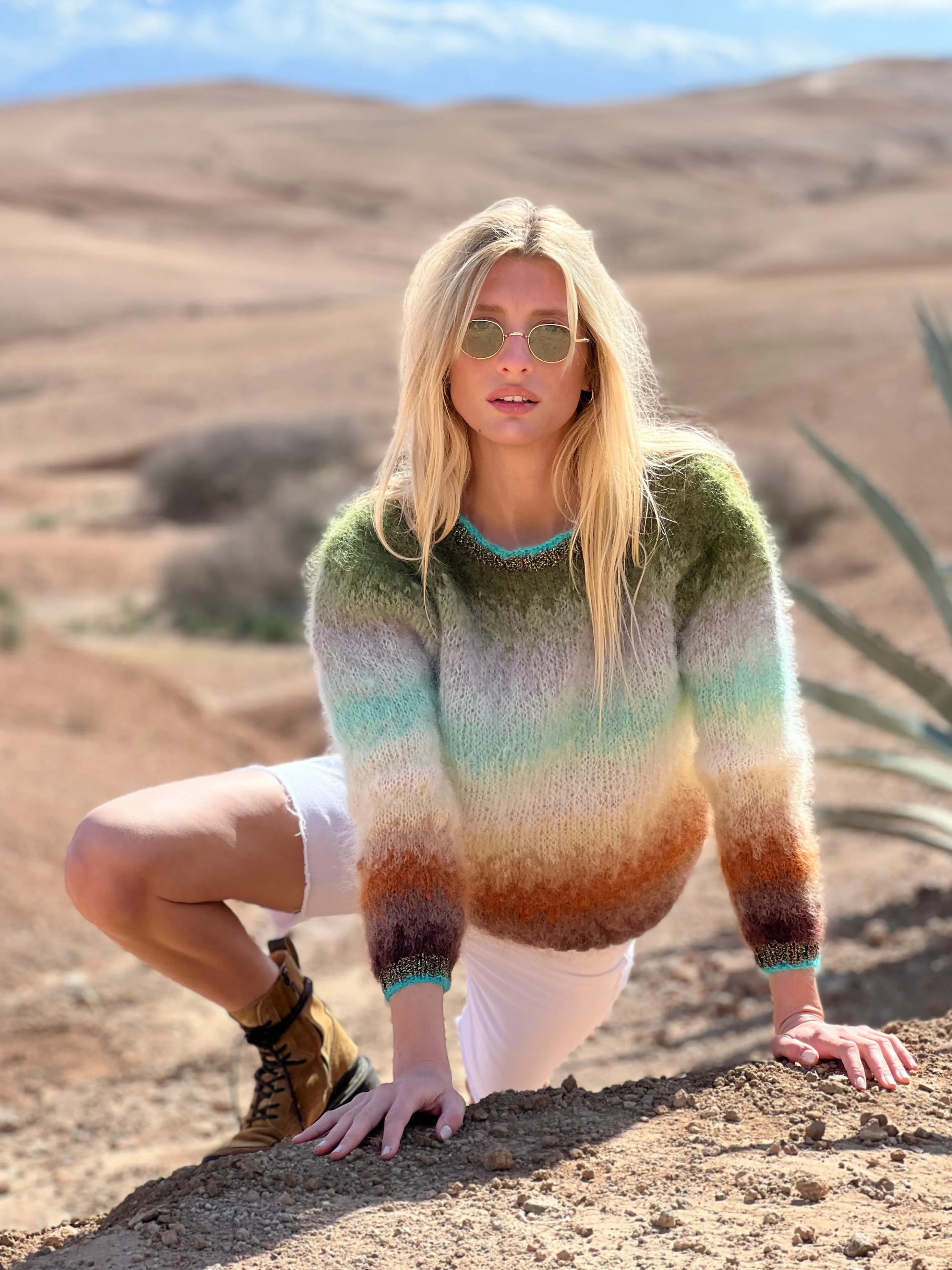 Rose Carmine Iconics|Sweaters-SWEATER TIE&DYE 12 COLORS CHOCO / KAKI